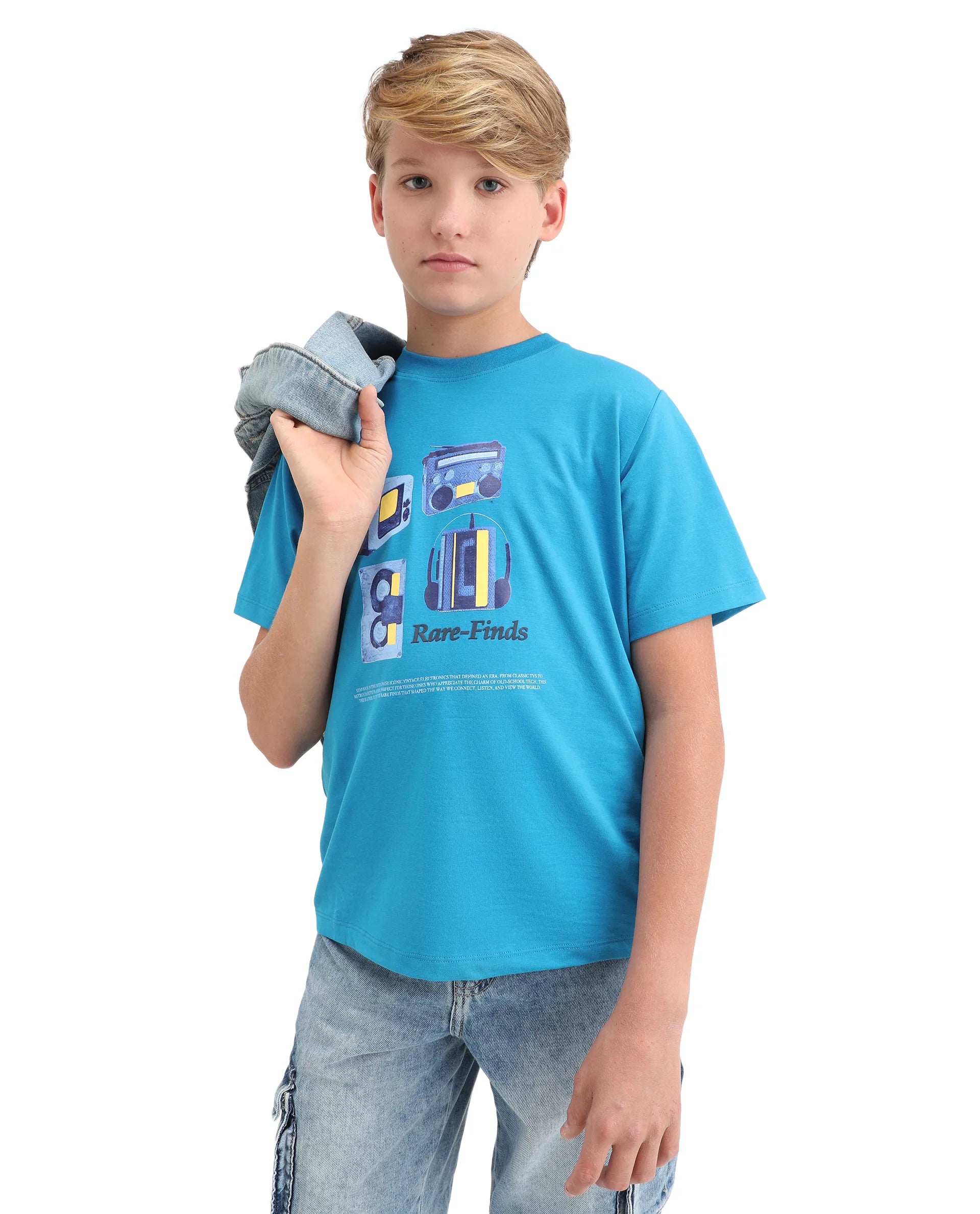 Rare Ones Kids Milo Blue Cotton Blend Short Sleeve Crew Neck Print T-Shirt