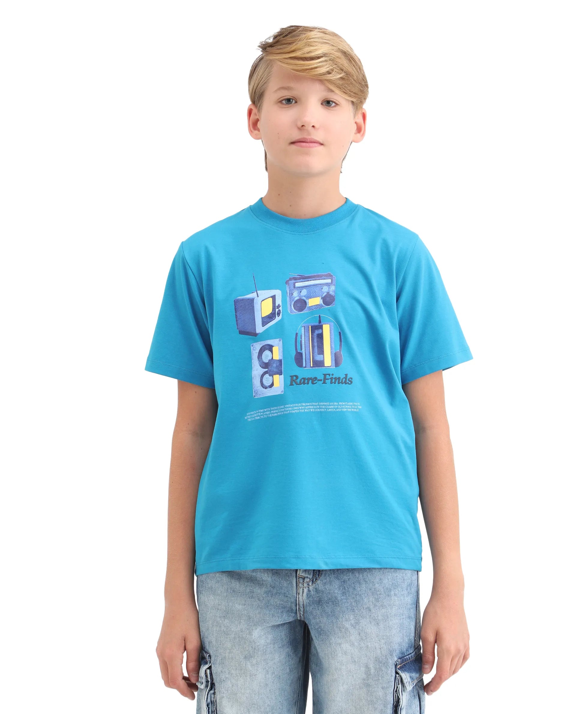Rare Ones Kids Milo Blue Cotton Blend Short Sleeve Crew Neck Print T-Shirt
