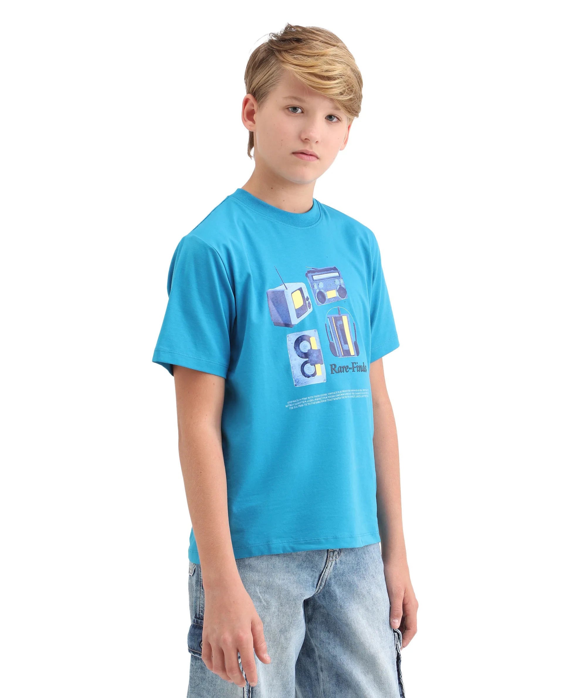 Rare Ones Kids Milo Blue Cotton Blend Short Sleeve Crew Neck Print T-Shirt