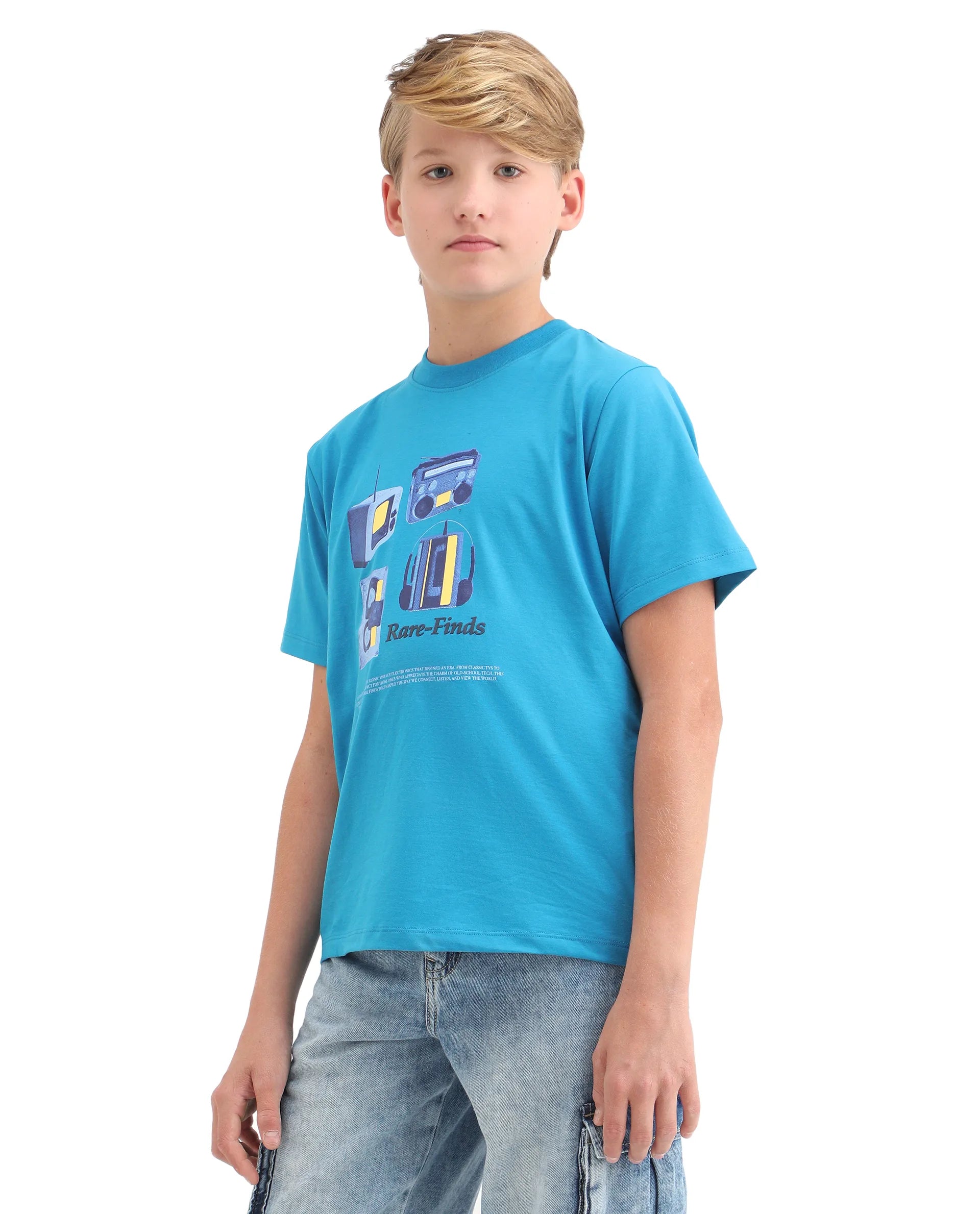 Rare Ones Kids Milo Blue Cotton Blend Short Sleeve Crew Neck Print T-Shirt