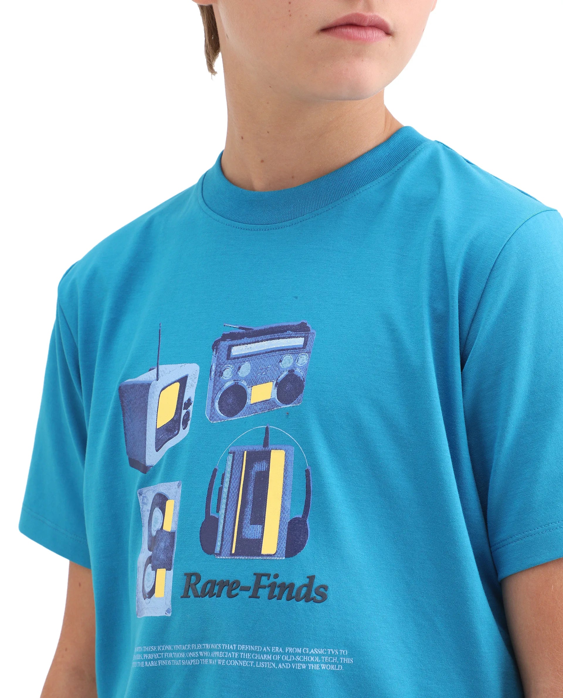 Rare Ones Kids Milo Blue Cotton Blend Short Sleeve Crew Neck Print T-Shirt