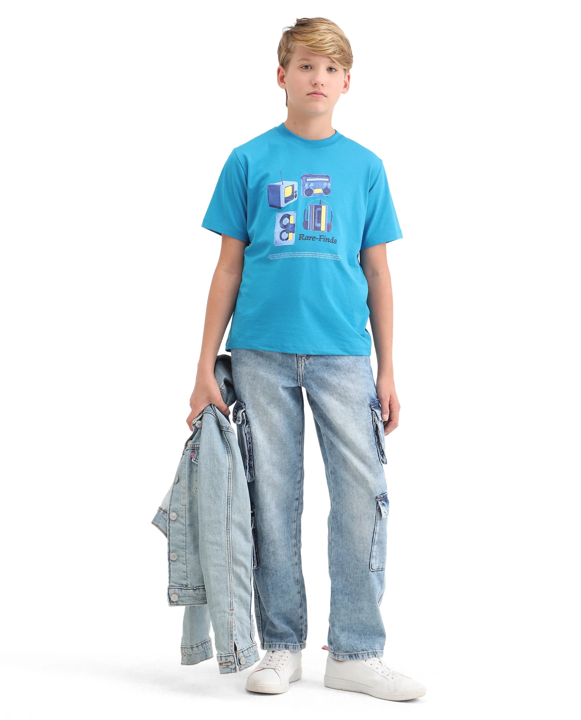 Rare Ones Kids Milo Blue Cotton Blend Short Sleeve Crew Neck Print T-Shirt