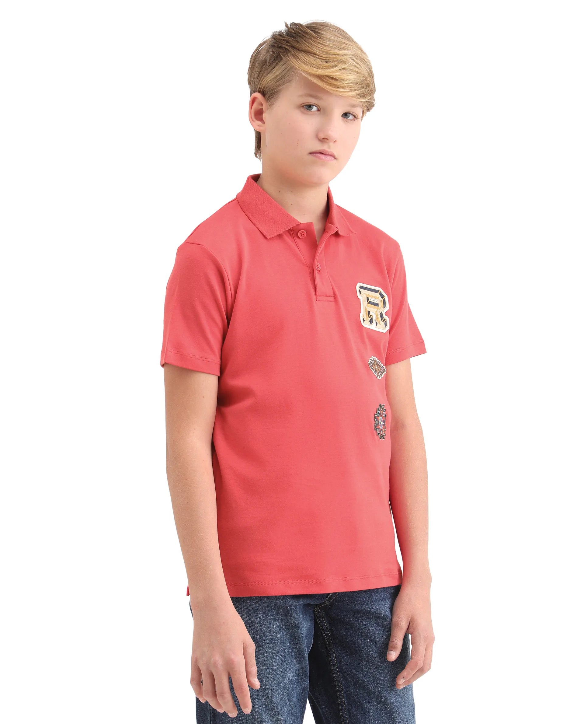 Rare Ones Kids Zyra Red Cotton Half Sleeve Button Closure Printed Regular Fit Polo