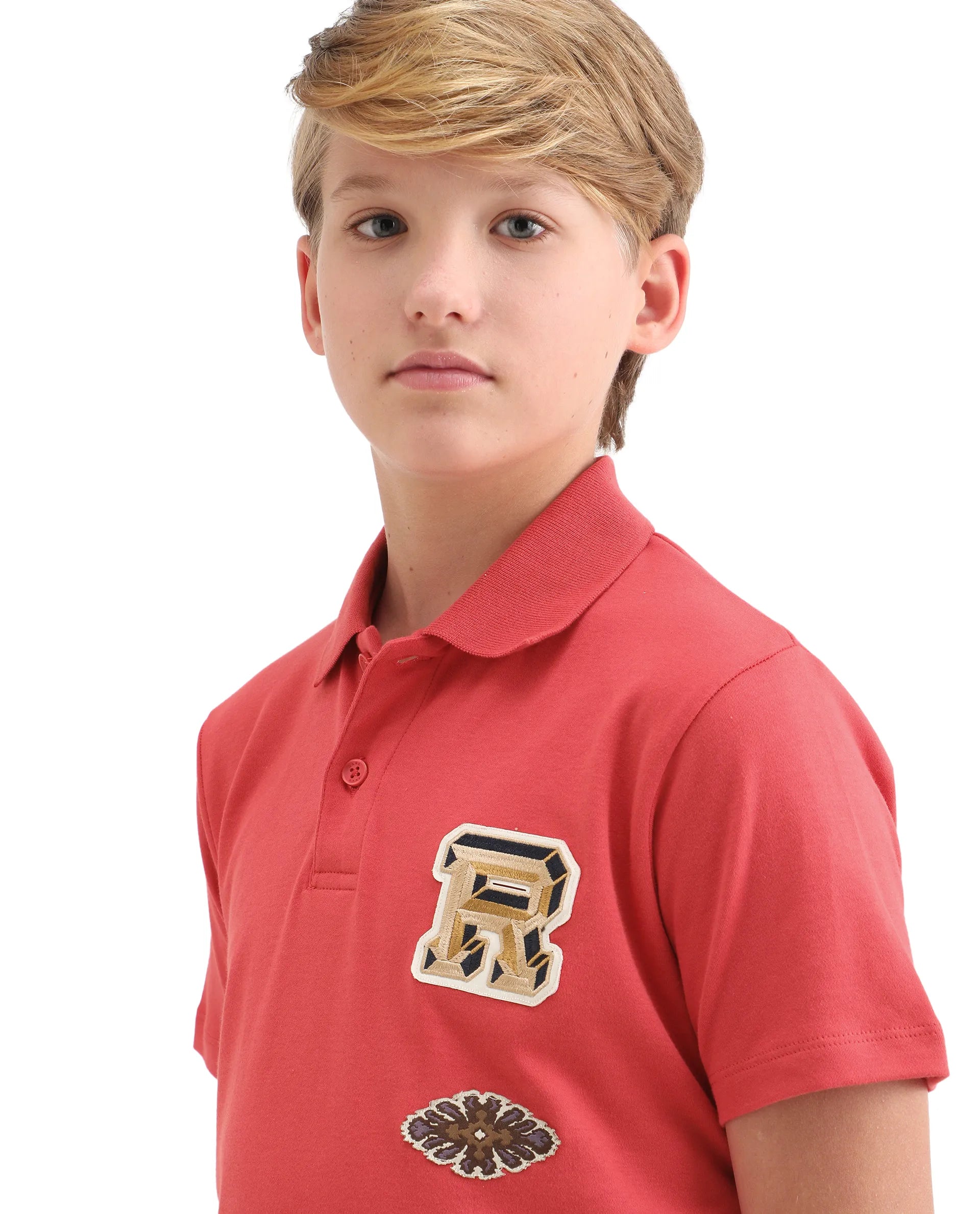 Rare Ones Kids Zyra Red Cotton Half Sleeve Button Closure Printed Regular Fit Polo