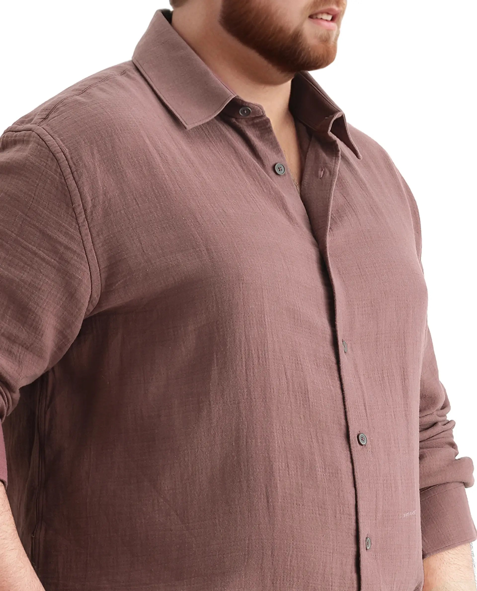 Rare Rabbit Men Enim-L Dusky Maroon Cotton Fabric Full Sleeve Spread Collar Button Closure Plain Shirt