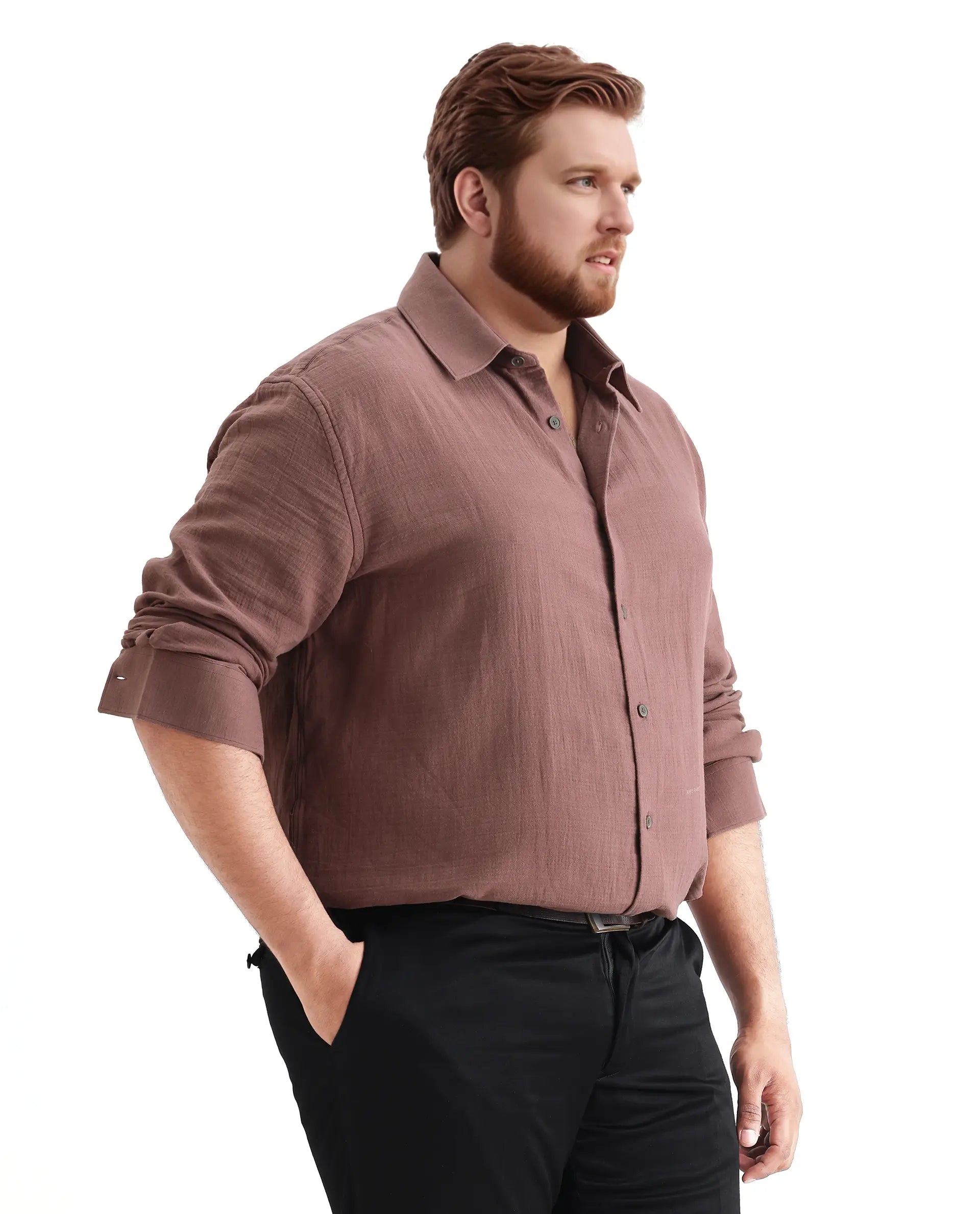 Rare Rabbit Men Enim-L Dusky Maroon Cotton Fabric Full Sleeve Spread Collar Button Closure Plain Shirt