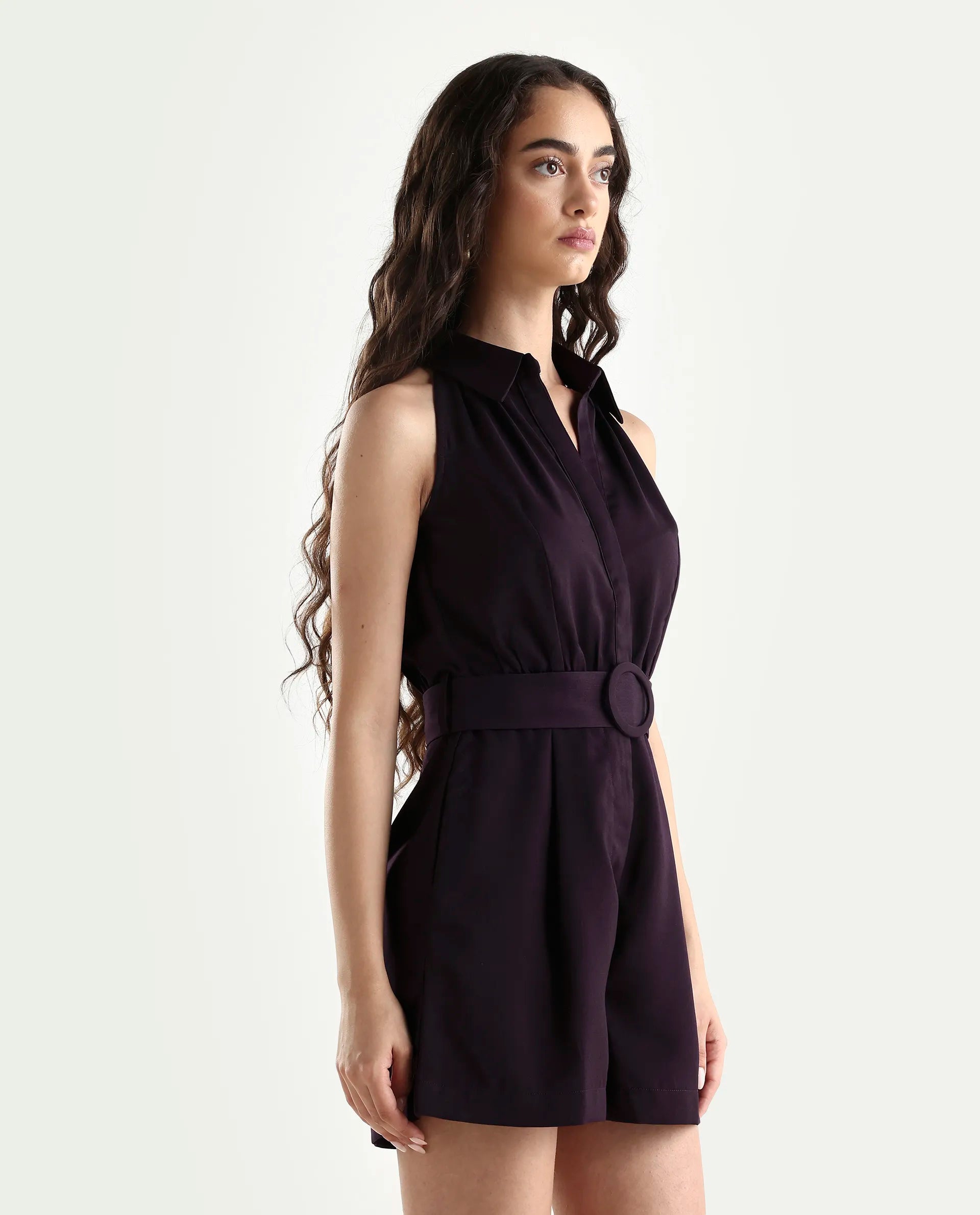 Rareism Women's Aless Maroon Satin Halter Neck Plain Sleeveless Mini Regular Fit Dress