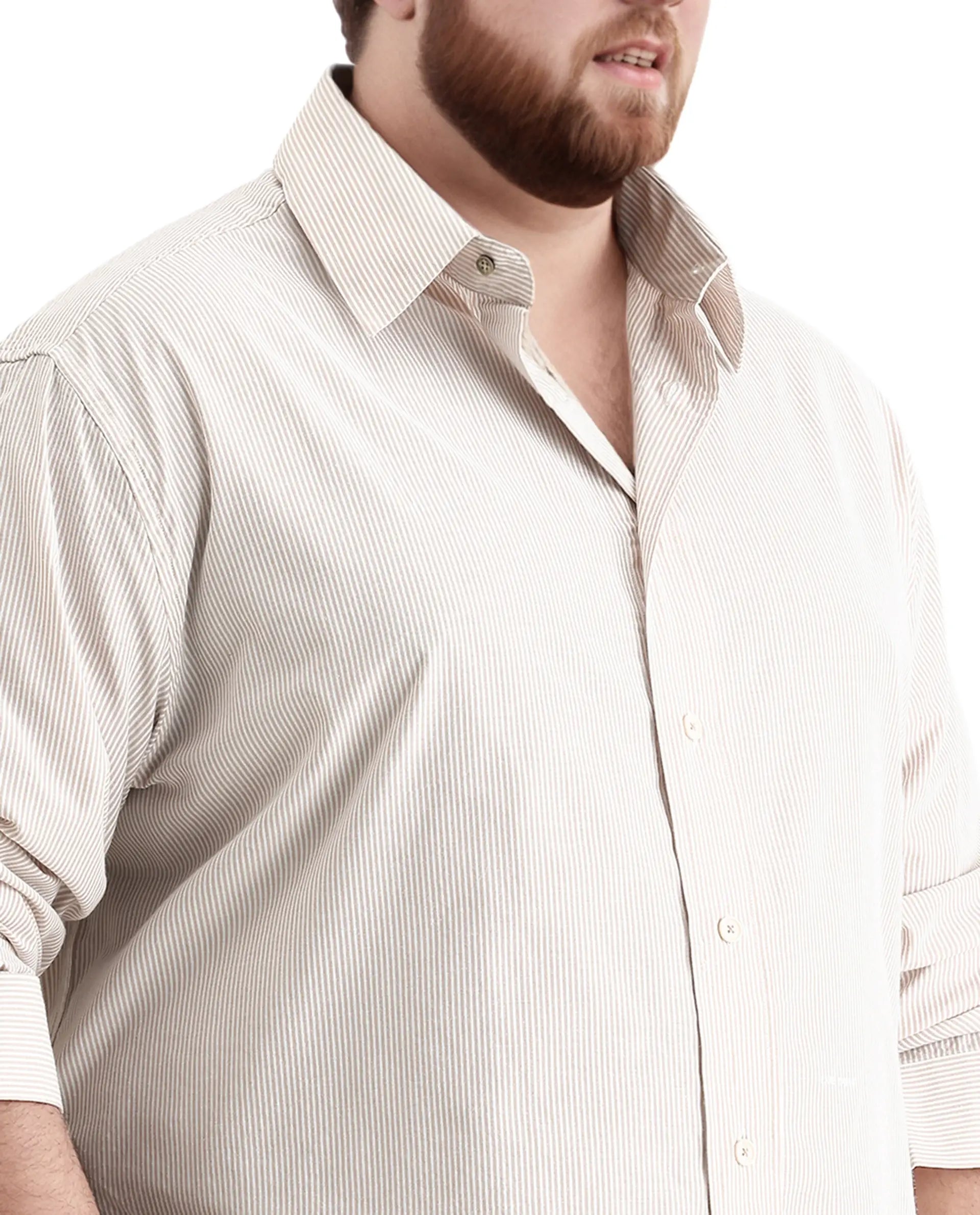 Rare Rabbit Men's Pluf Big Beige Cotton Blend Fabric Full Sleeve Spread Collar Button Closure Regular Fit Striped Shirt