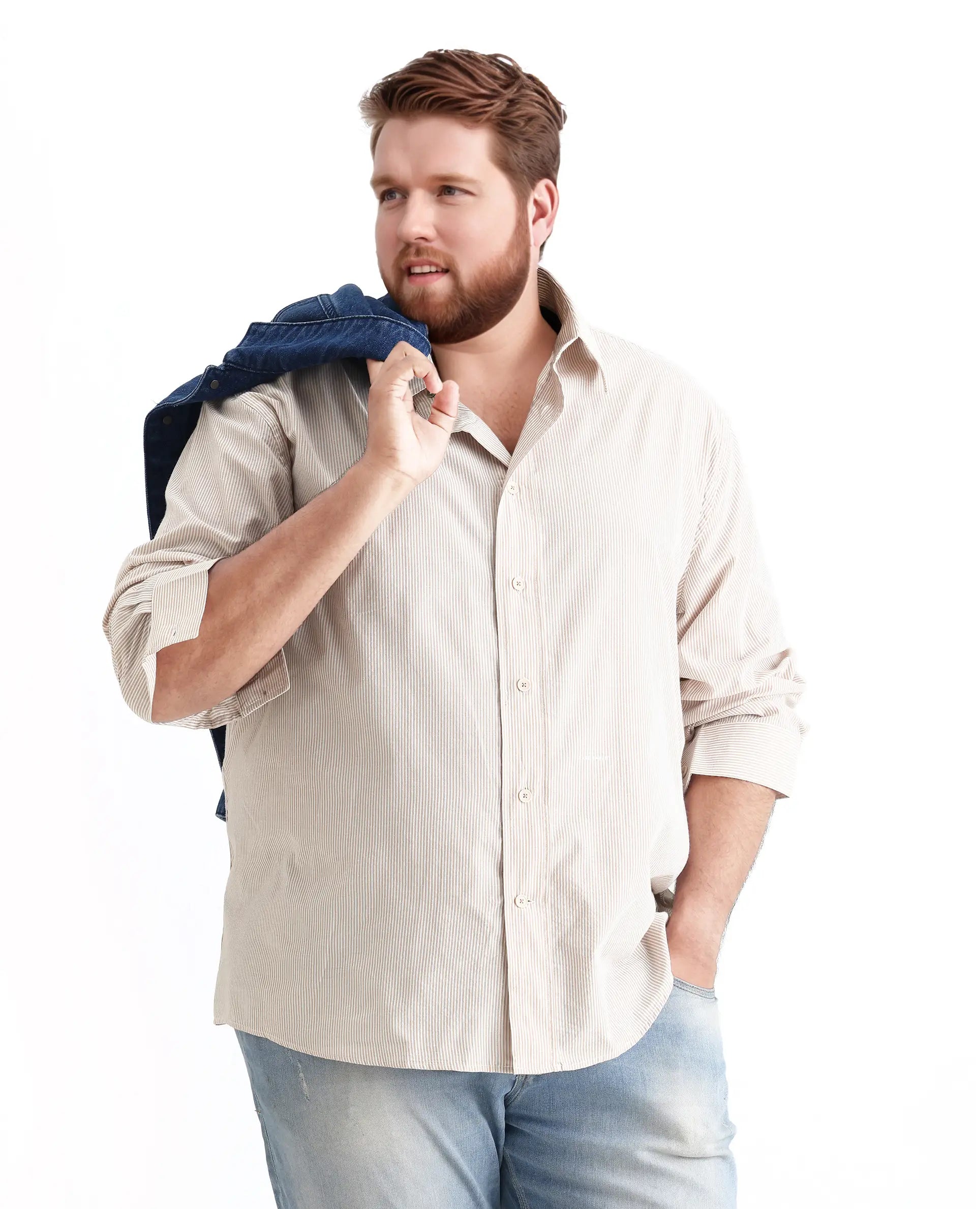 Rare Rabbit Men's Pluf Big Beige Cotton Blend Fabric Full Sleeve Spread Collar Button Closure Regular Fit Striped Shirt