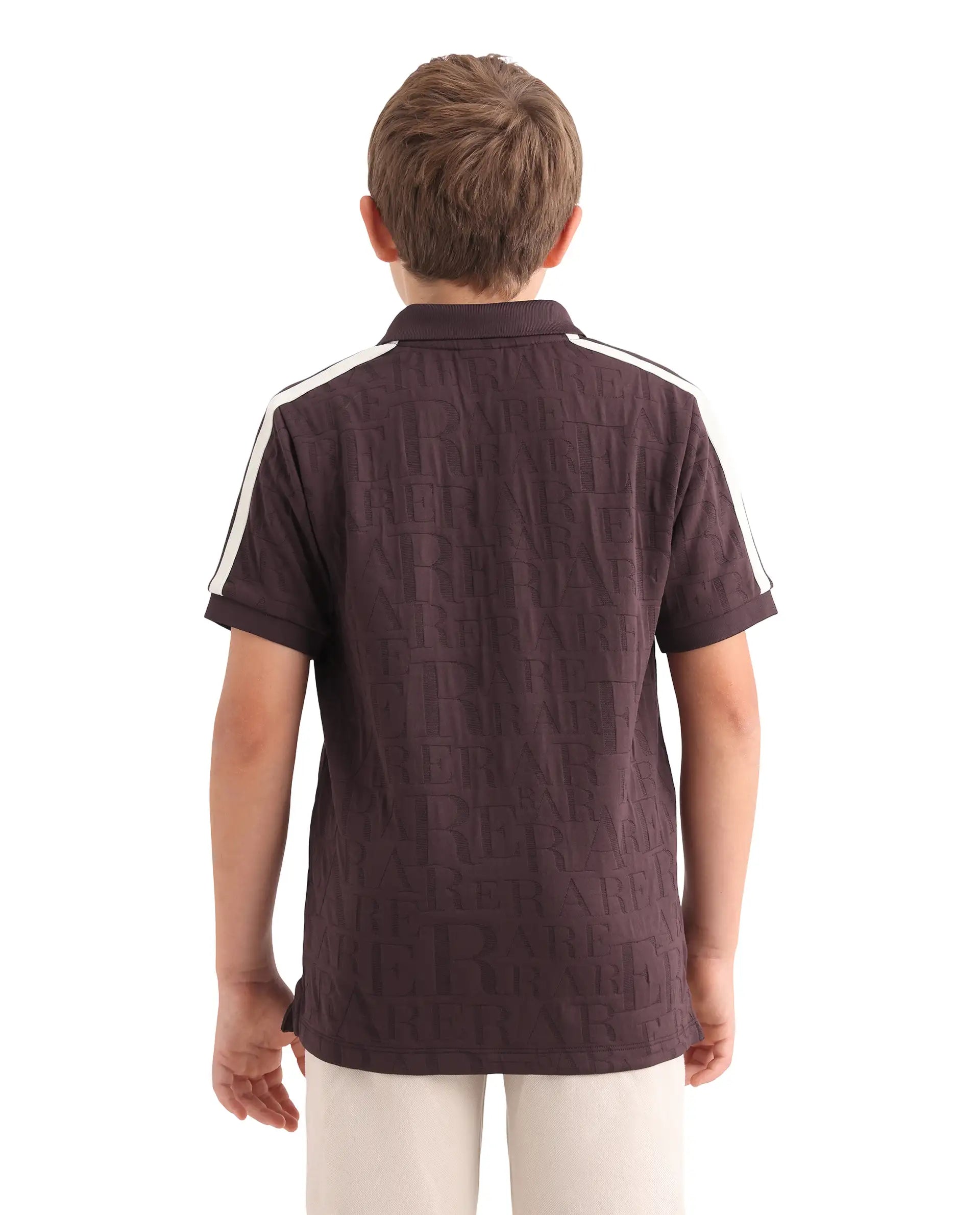 Rare Ones Kids Alti Brown Polyester Blend Button Closure Spread Collar All Over Print Regular Fit Polo