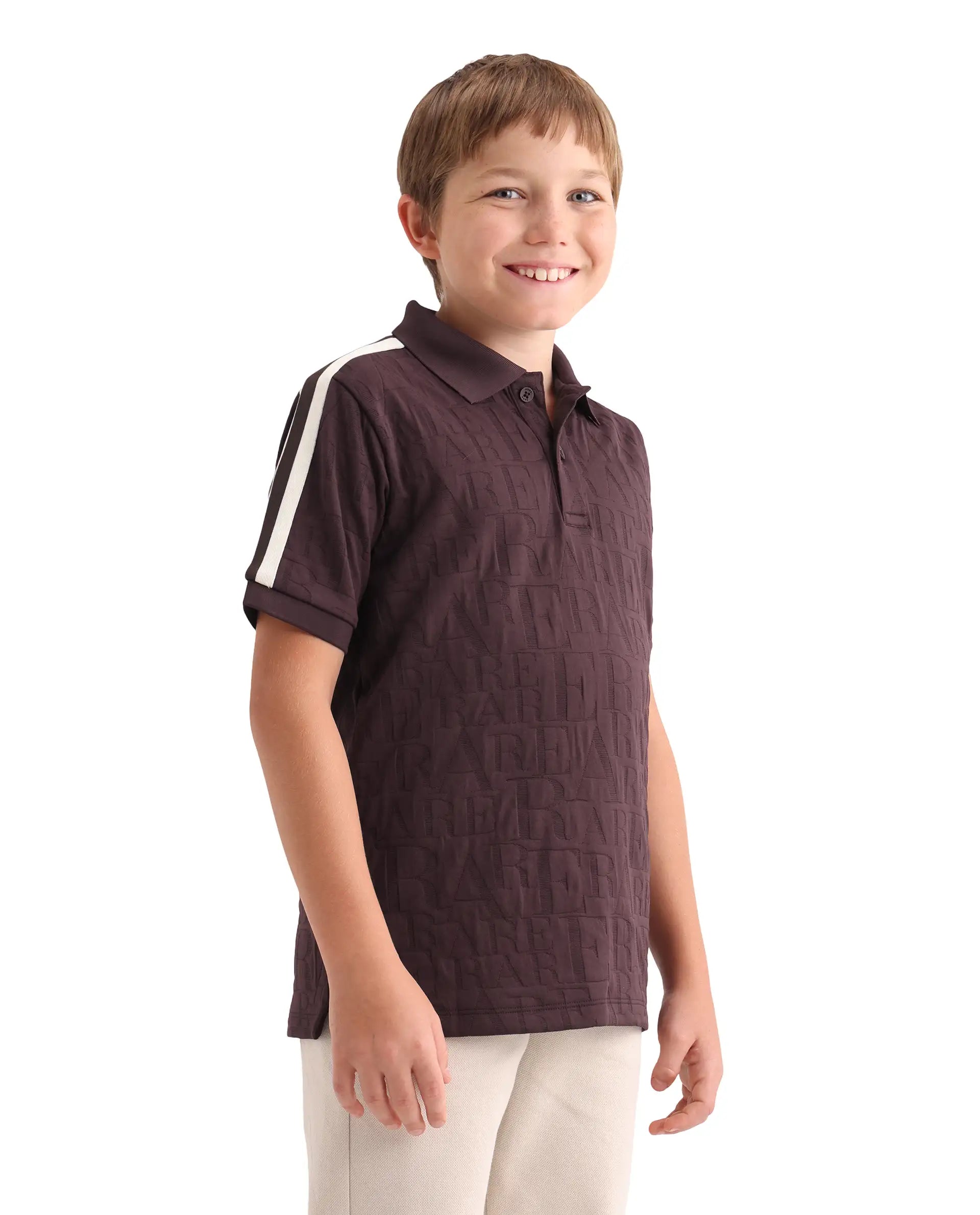 Rare Ones Kids Alti Brown Polyester Blend Button Closure Spread Collar All Over Print Regular Fit Polo