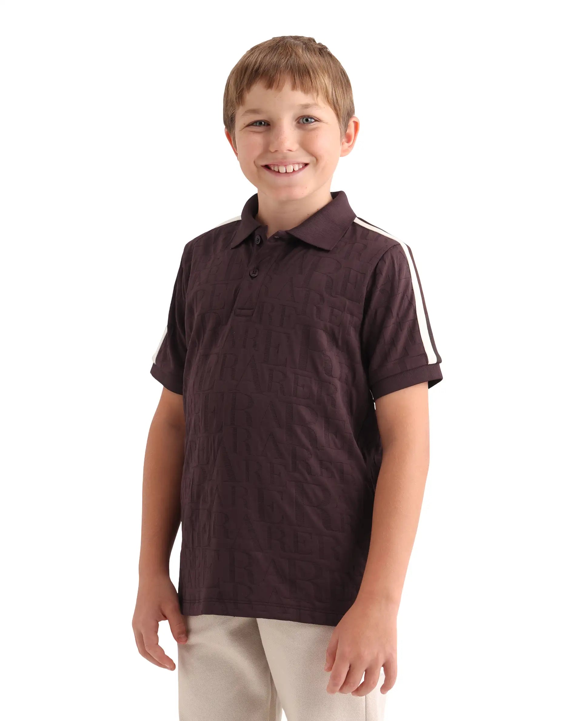 Rare Ones Kids Alti Brown Polyester Blend Button Closure Spread Collar All Over Print Regular Fit Polo