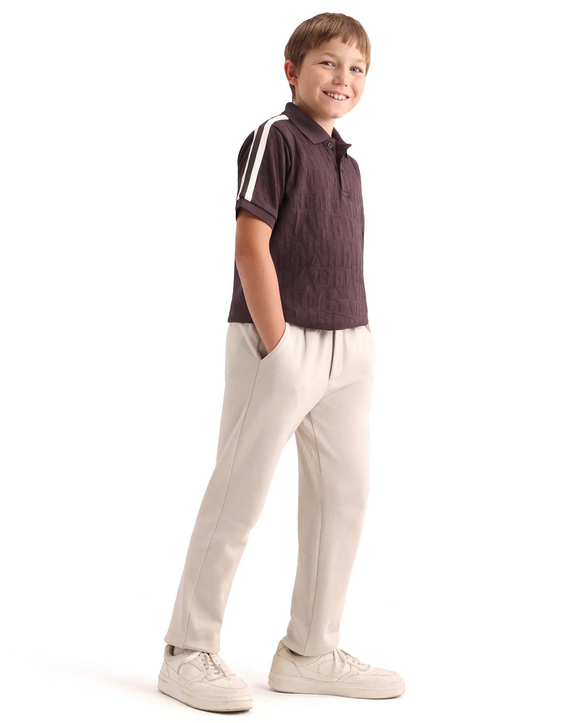 Rare Ones Kids Alti Brown Polyester Blend Button Closure Spread Collar All Over Print Regular Fit Polo