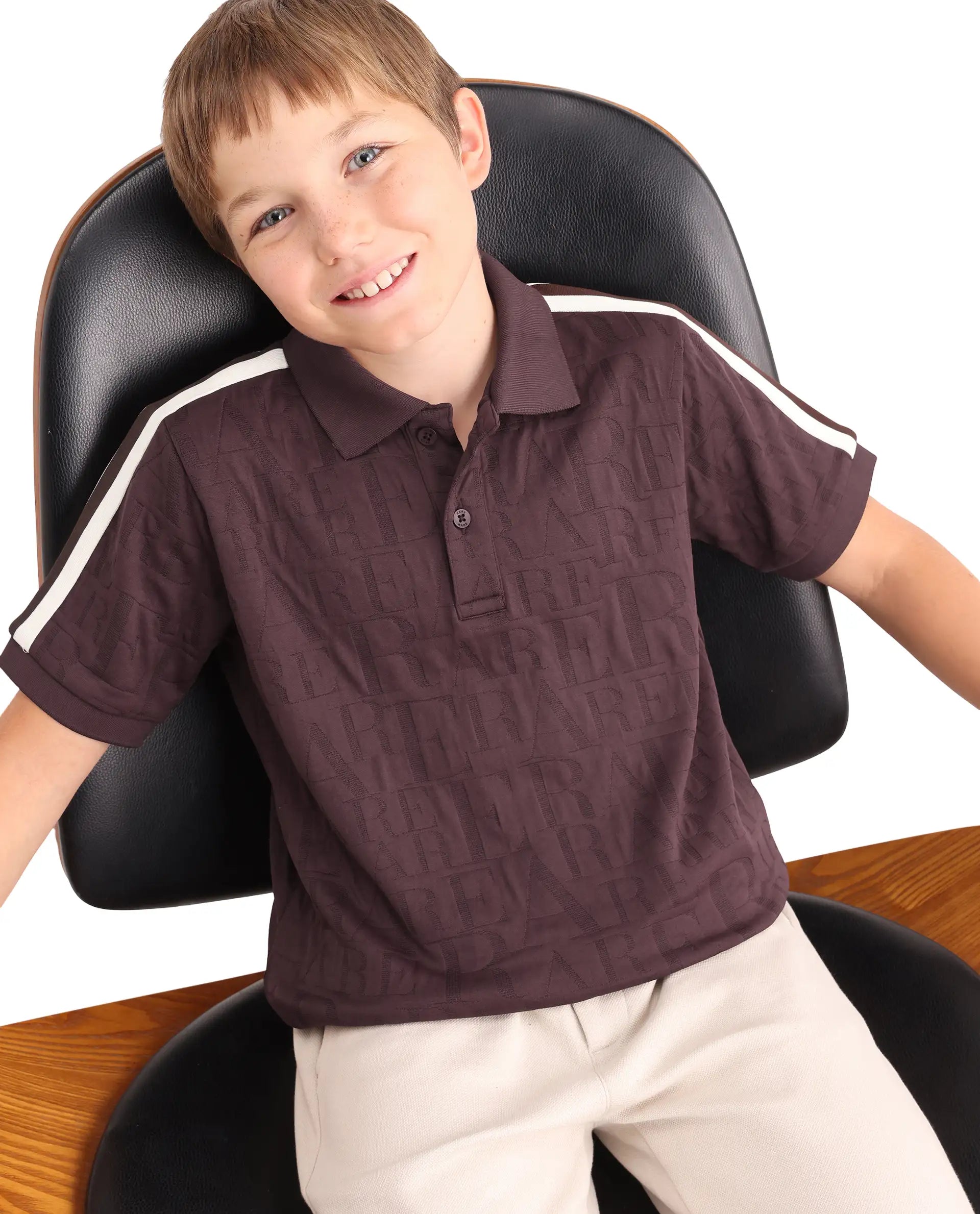 Rare Ones Kids Alti Brown Polyester Blend Button Closure Spread Collar All Over Print Regular Fit Polo