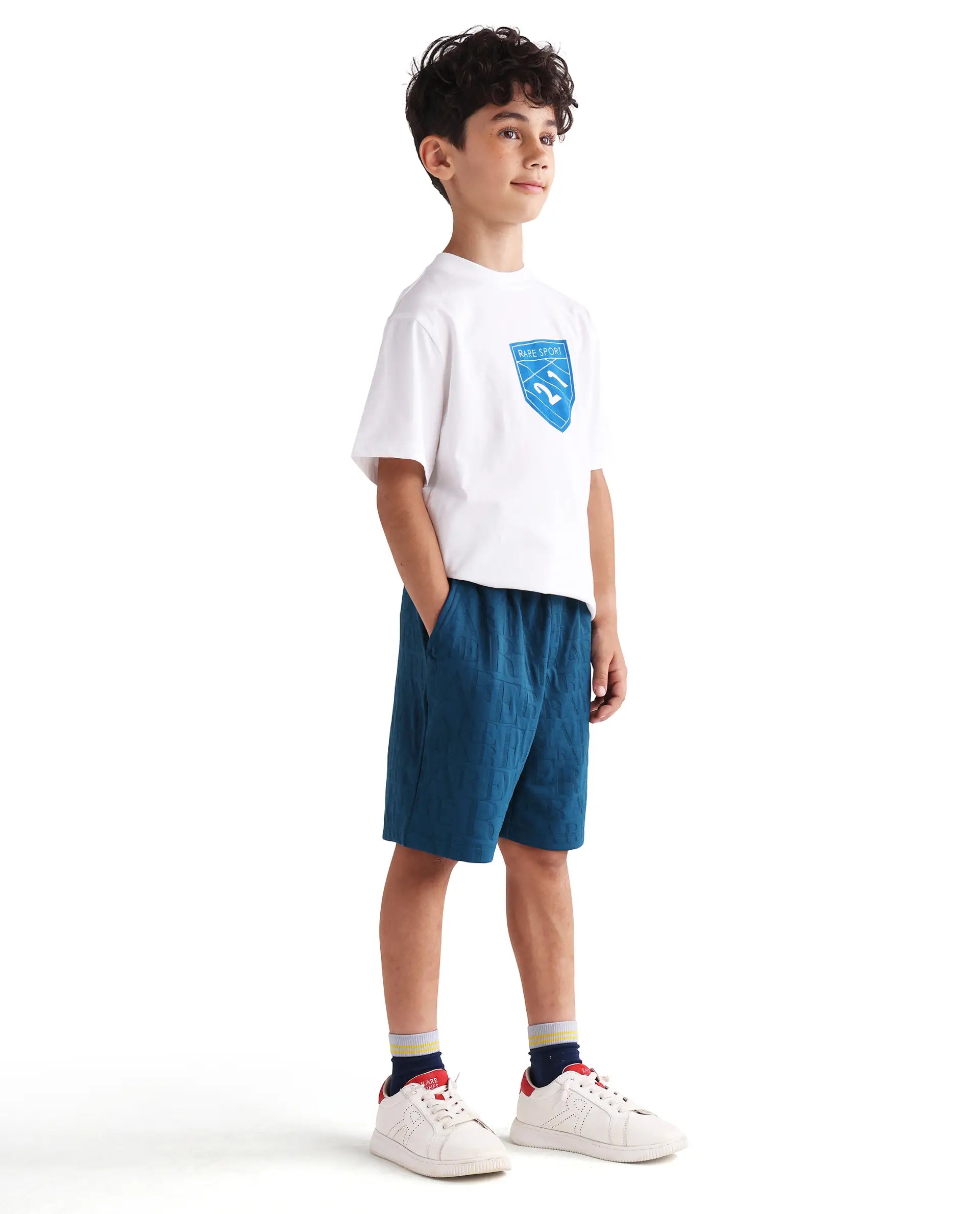 Rare Ones Kids Alti-B Teal Polyester Blend Drawstring Closure All Over Print Regular Fit Shorts