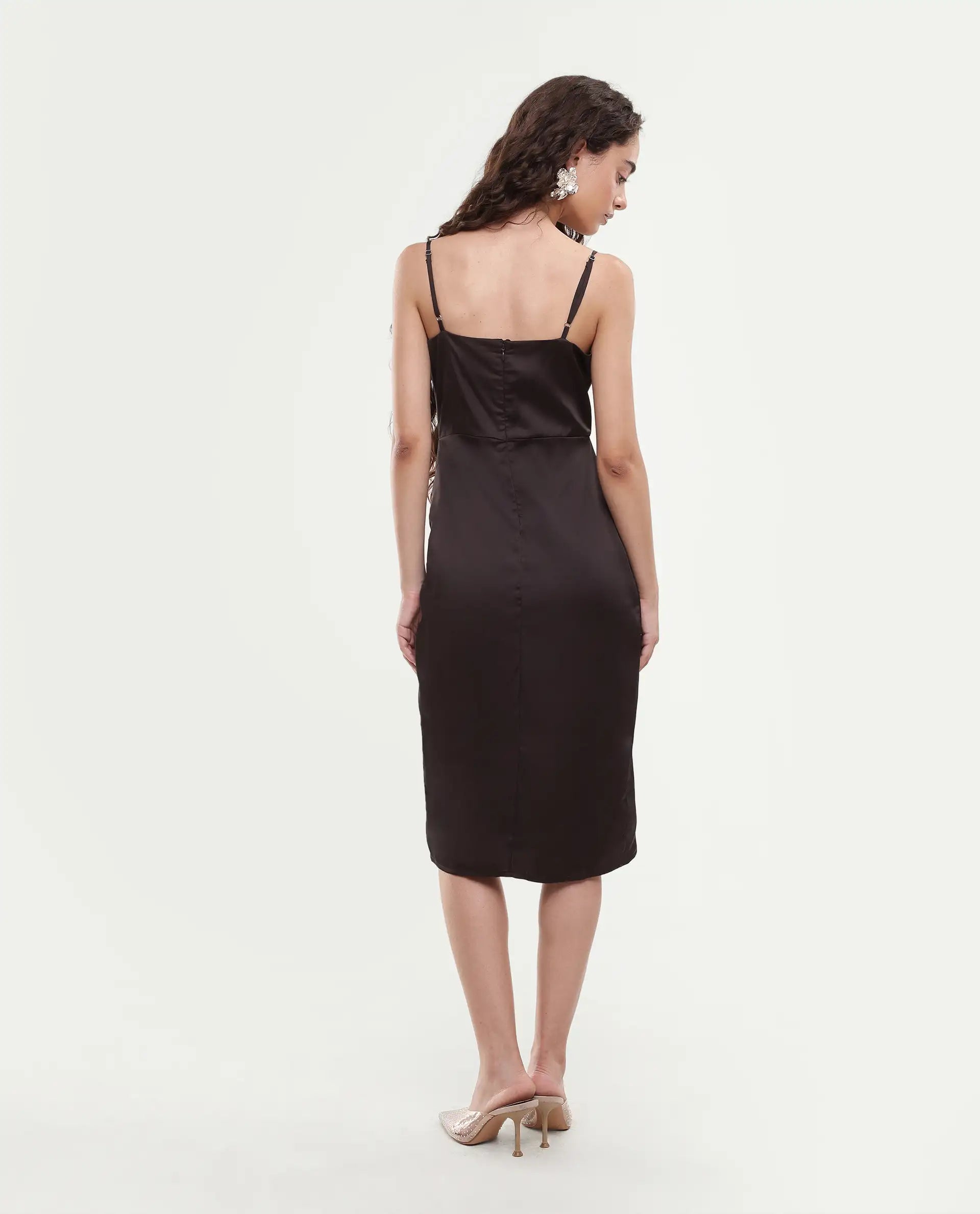 Rareism Women's Avilim Brown Polyester Fitted Mini Dress