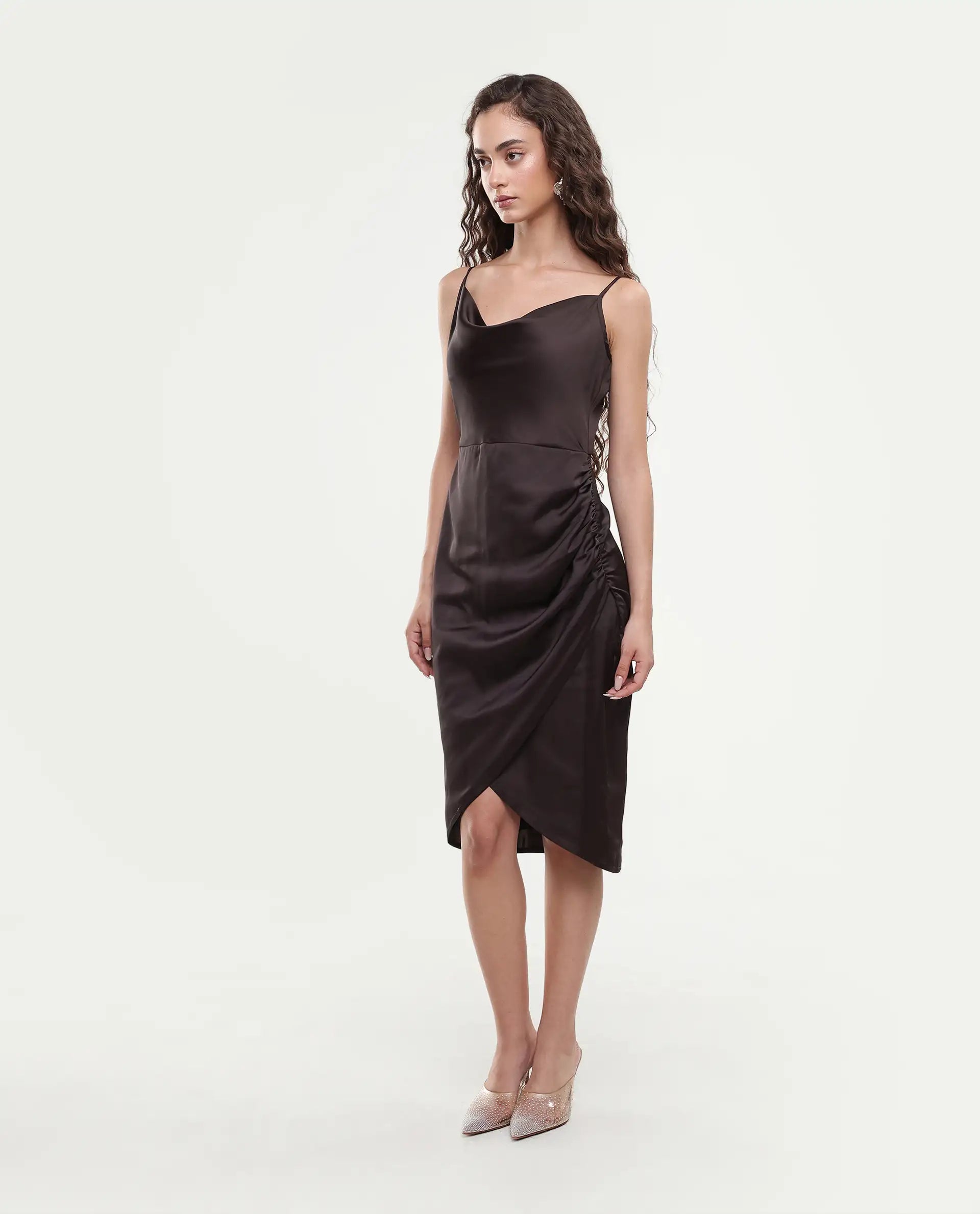 Rareism Women's Avilim Brown Polyester Fitted Mini Dress