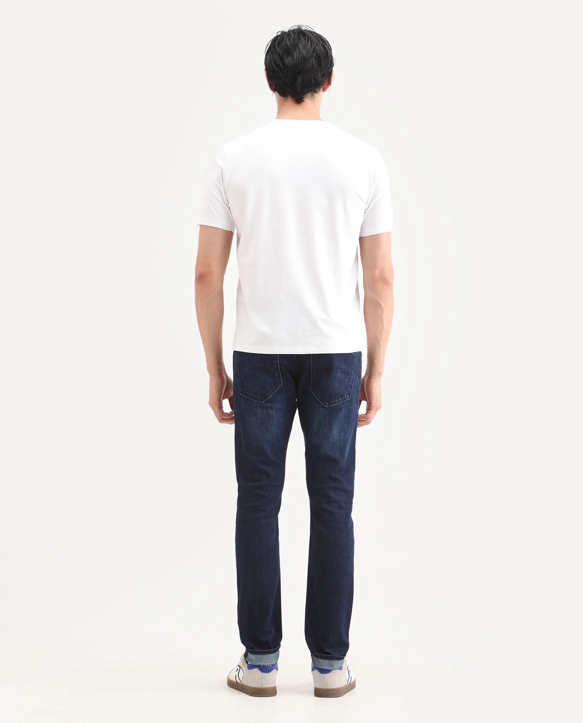Rare Rabbit Men's Samm Dark Blue Cotton Blend Fabric Hawk Slim Fit Jeans