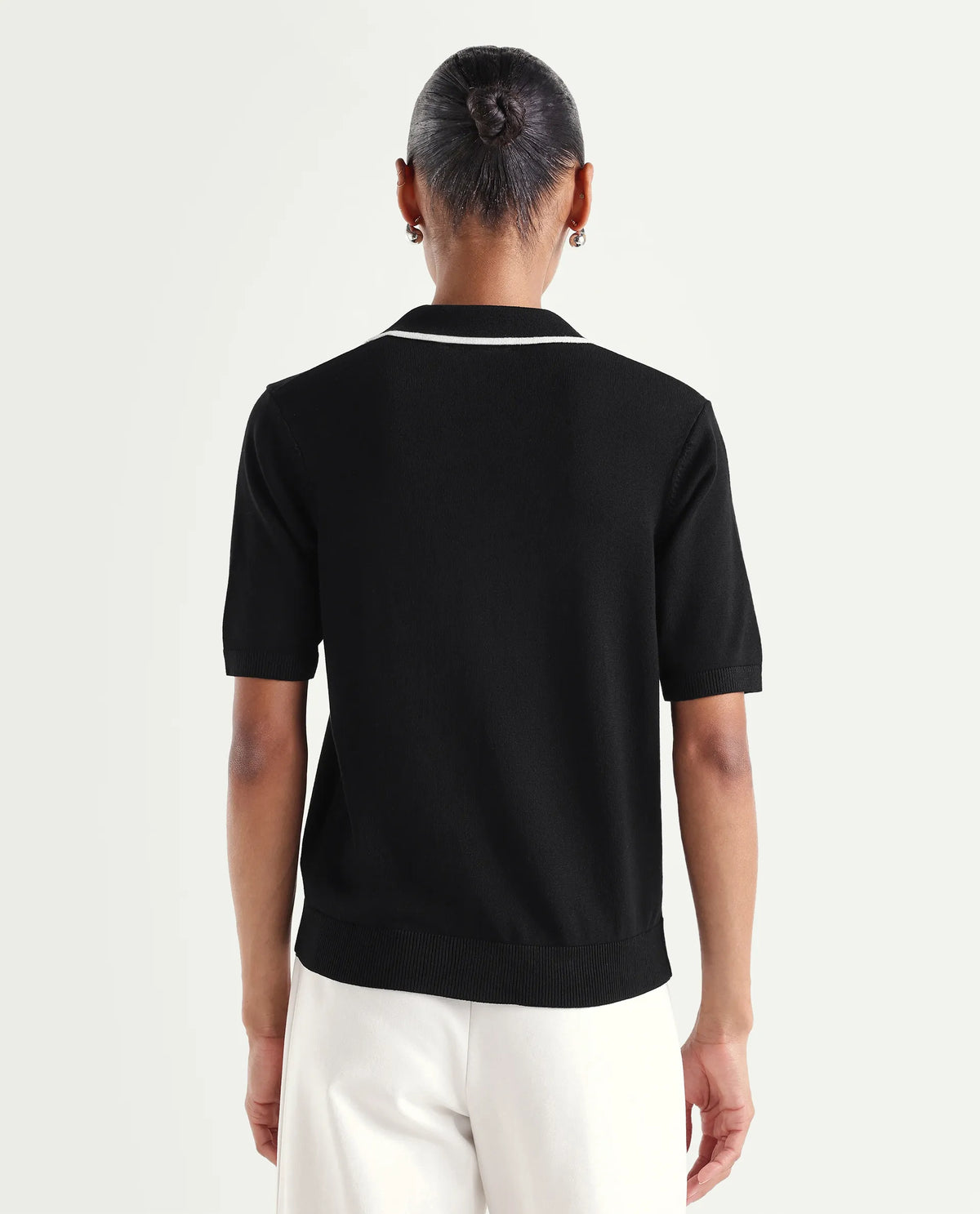 Rareism Women's Syrus Black Nylon Blend Half Sleeve Jonny Collar Relaxed Fit Plain Polo