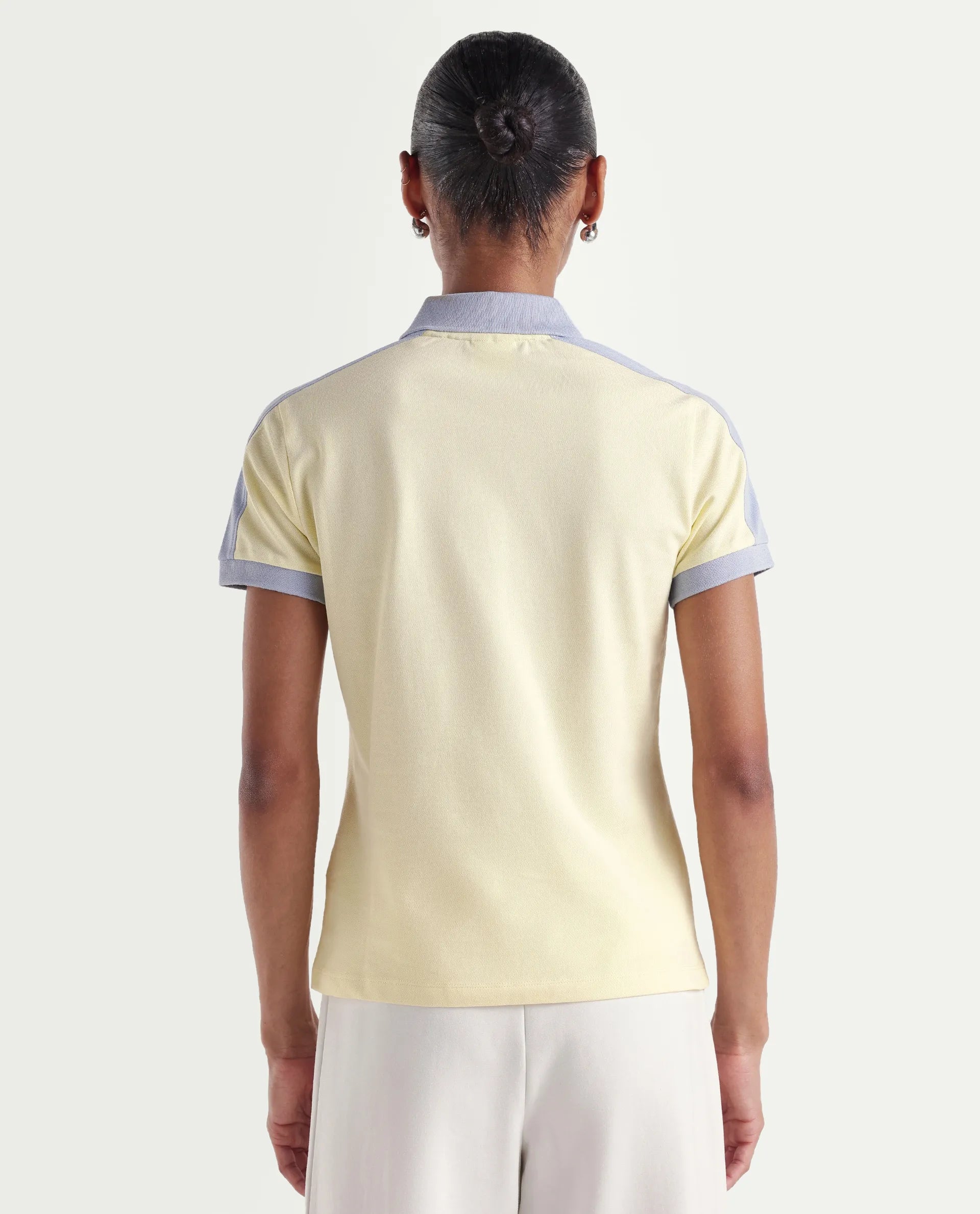 Rareism Women's Zeco Light Yellow Cotton Blend Half Sleeve Regular Fit Plain Polo