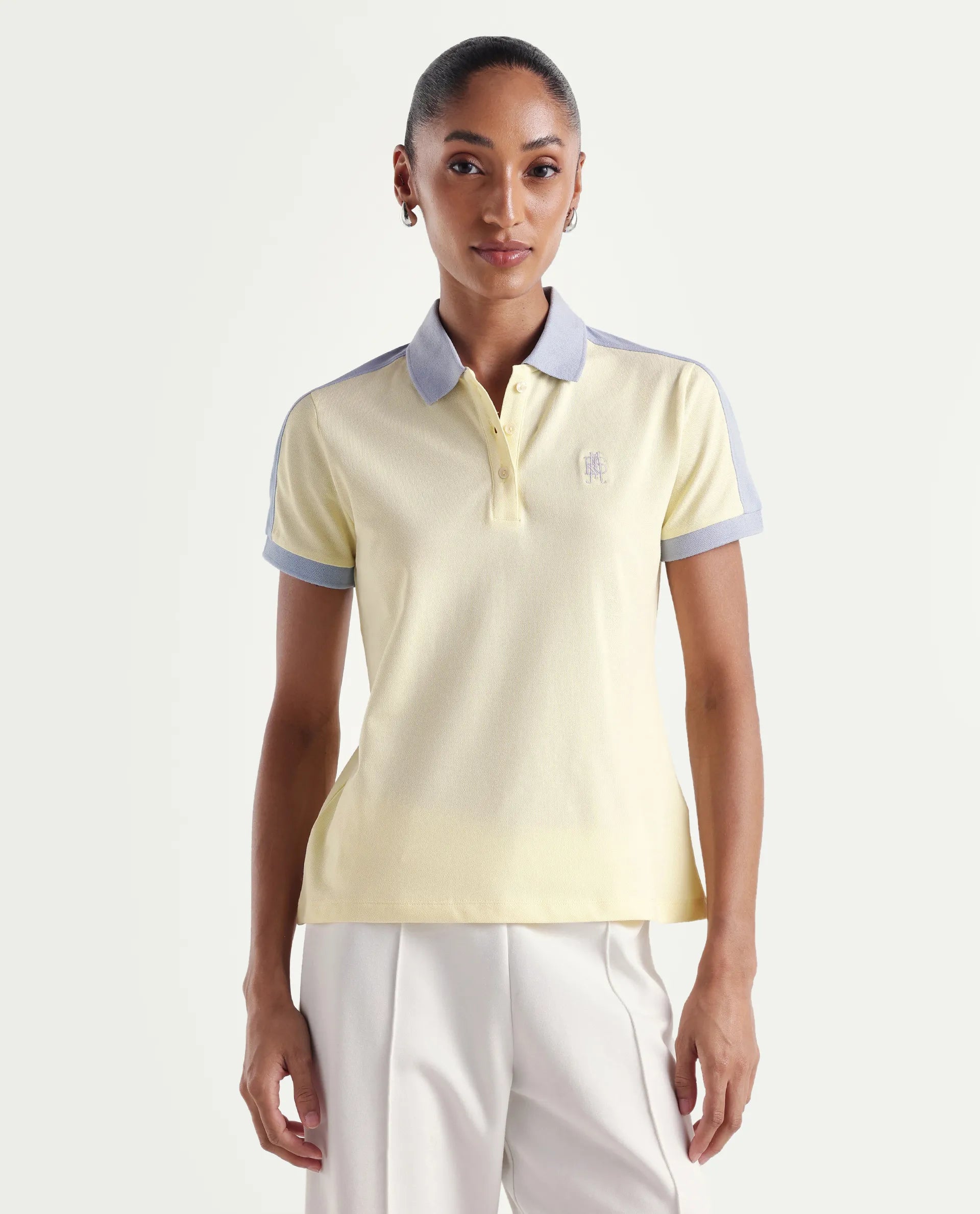 Rareism Women's Zeco Light Yellow Cotton Blend Half Sleeve Regular Fit Plain Polo