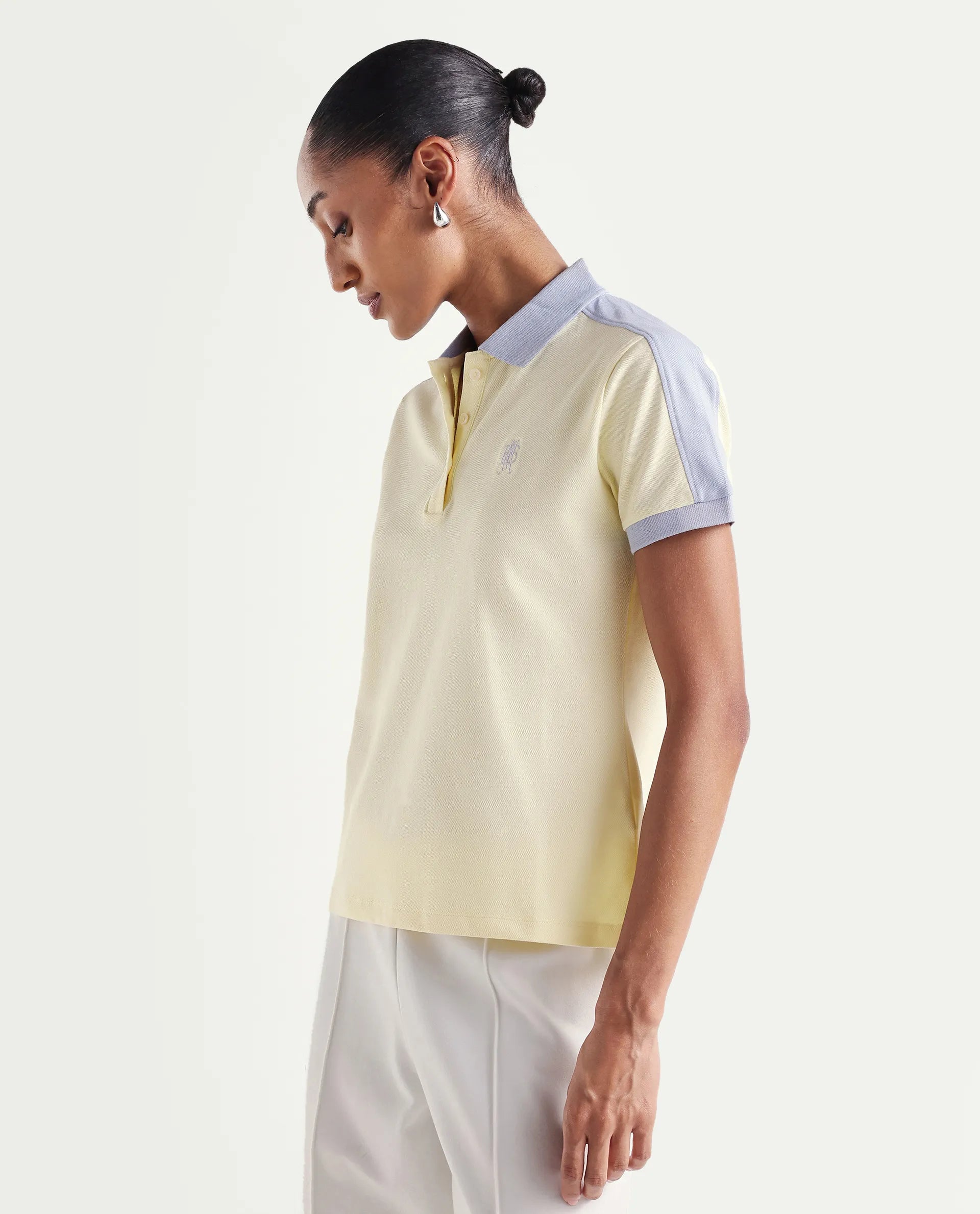 Rareism Women's Zeco Light Yellow Cotton Blend Half Sleeve Regular Fit Plain Polo