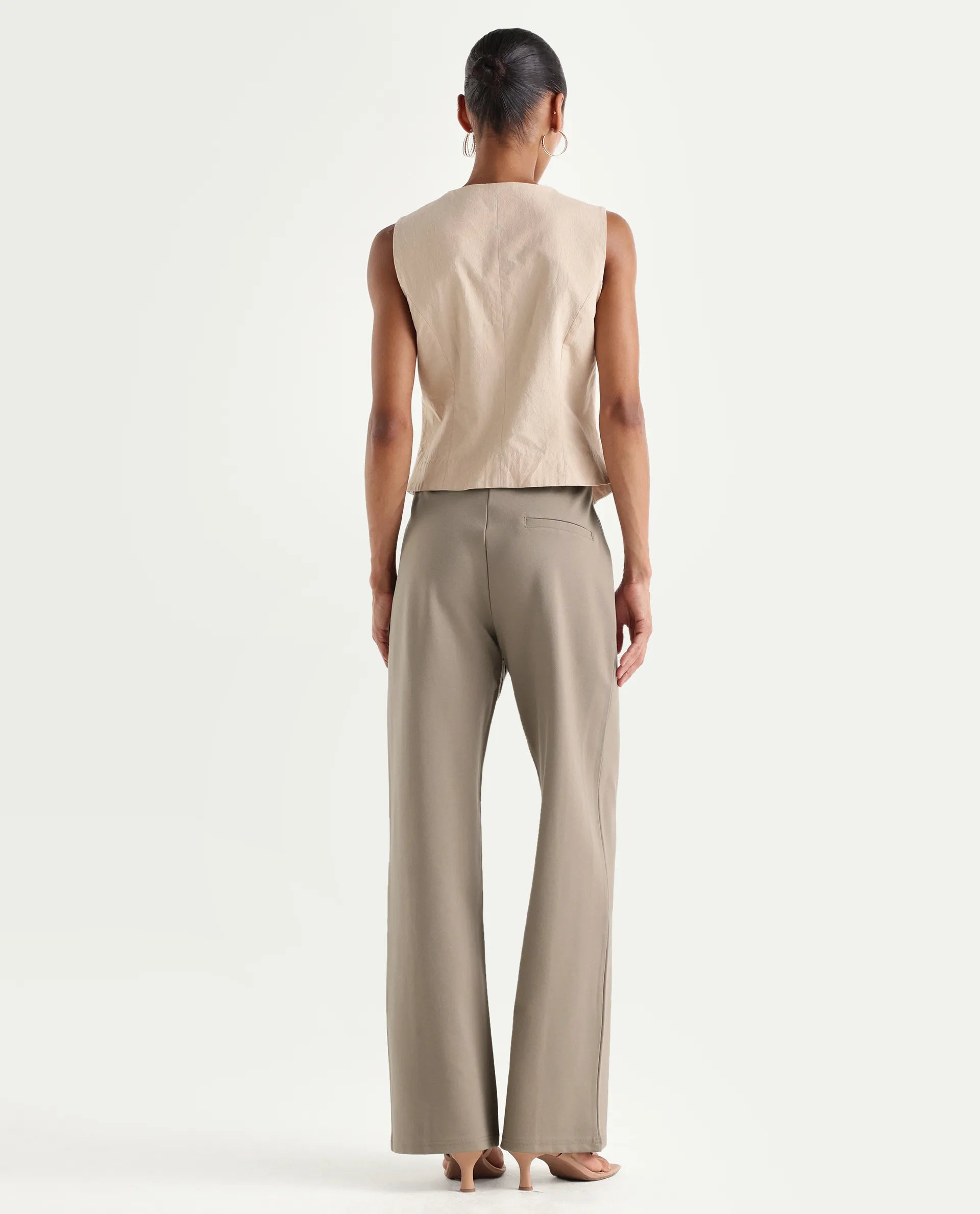 Rareism Women's Jancura-S26 Beige Viscose Blend Relaxed Fit Plain Trouser