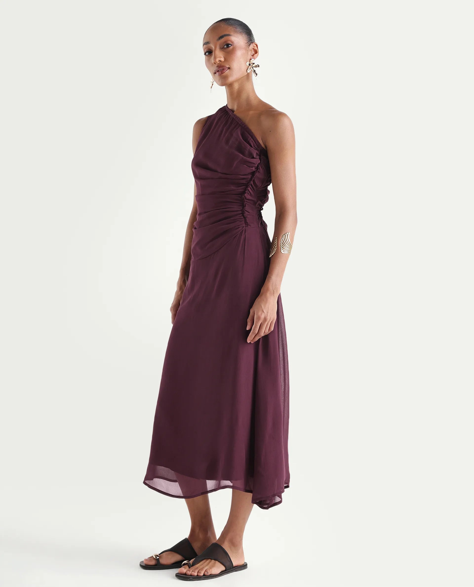 Rareism Women's Aelarri Maroon Viscose Blend Sleeveless Fit And Flare Printed Dress