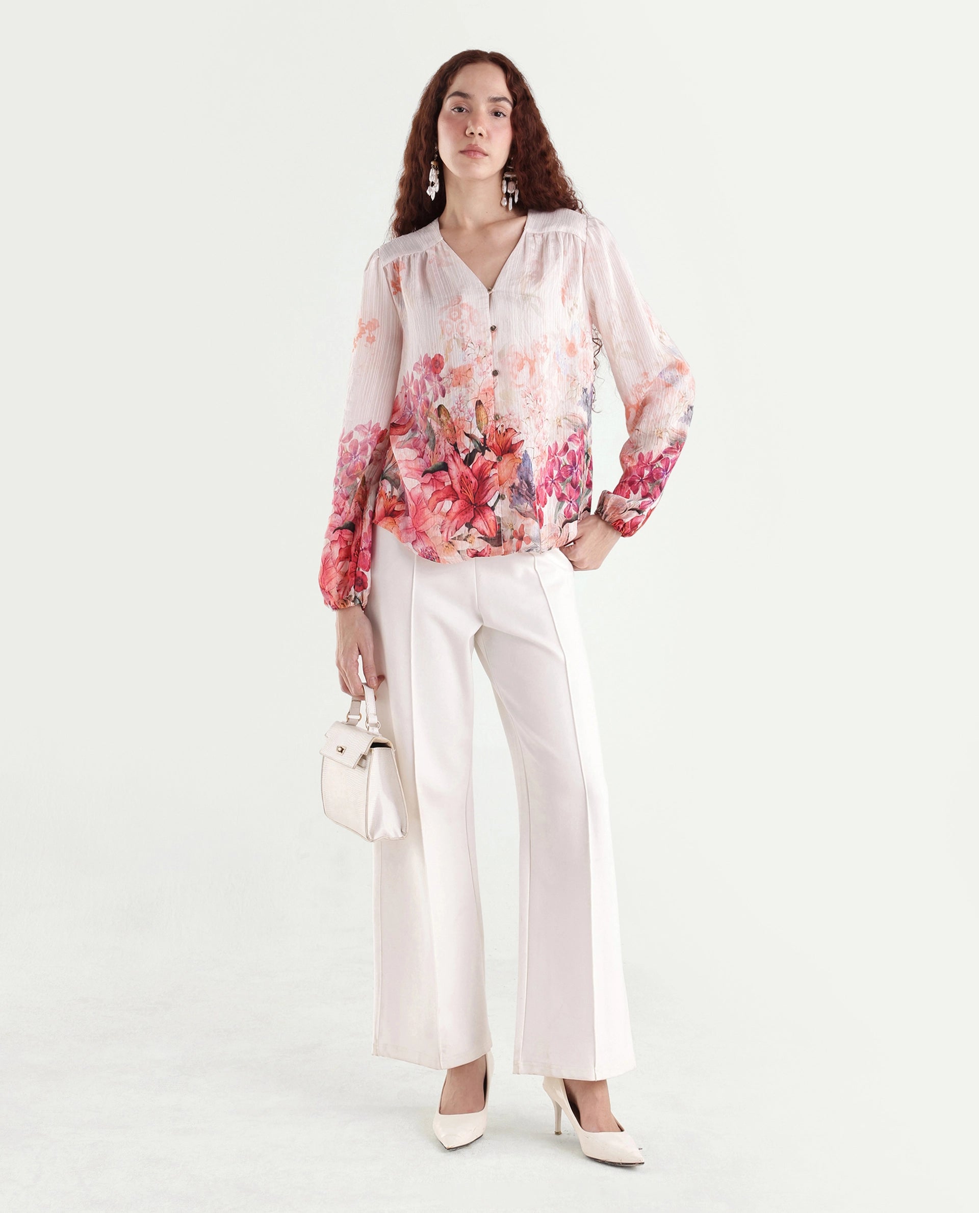 Rareism Women's Aerit Multi Viscose Blend Full Sleeve Regular Fit Floral Print Top