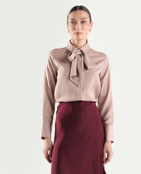 Buy Aviol - Dusky Pink Solid Shirt With Neck Tie Up| Rareism