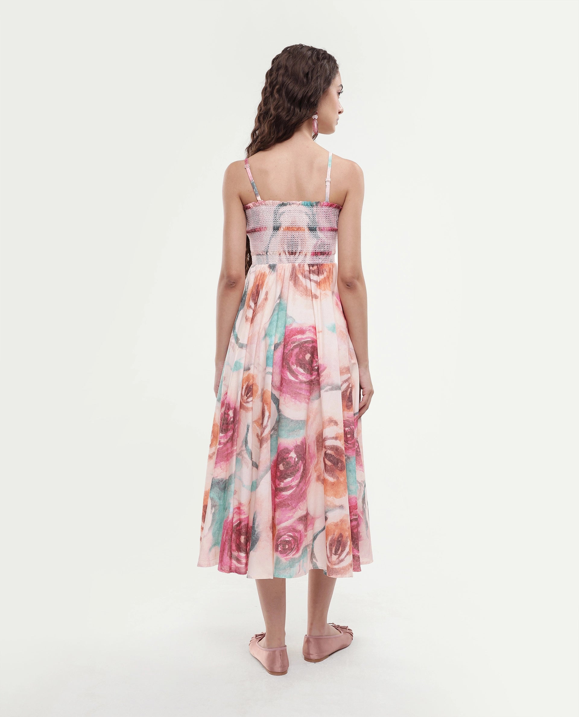 Rareism Women's Cirius Multi Tube Neck Fit And Flare Printed Midi Dress