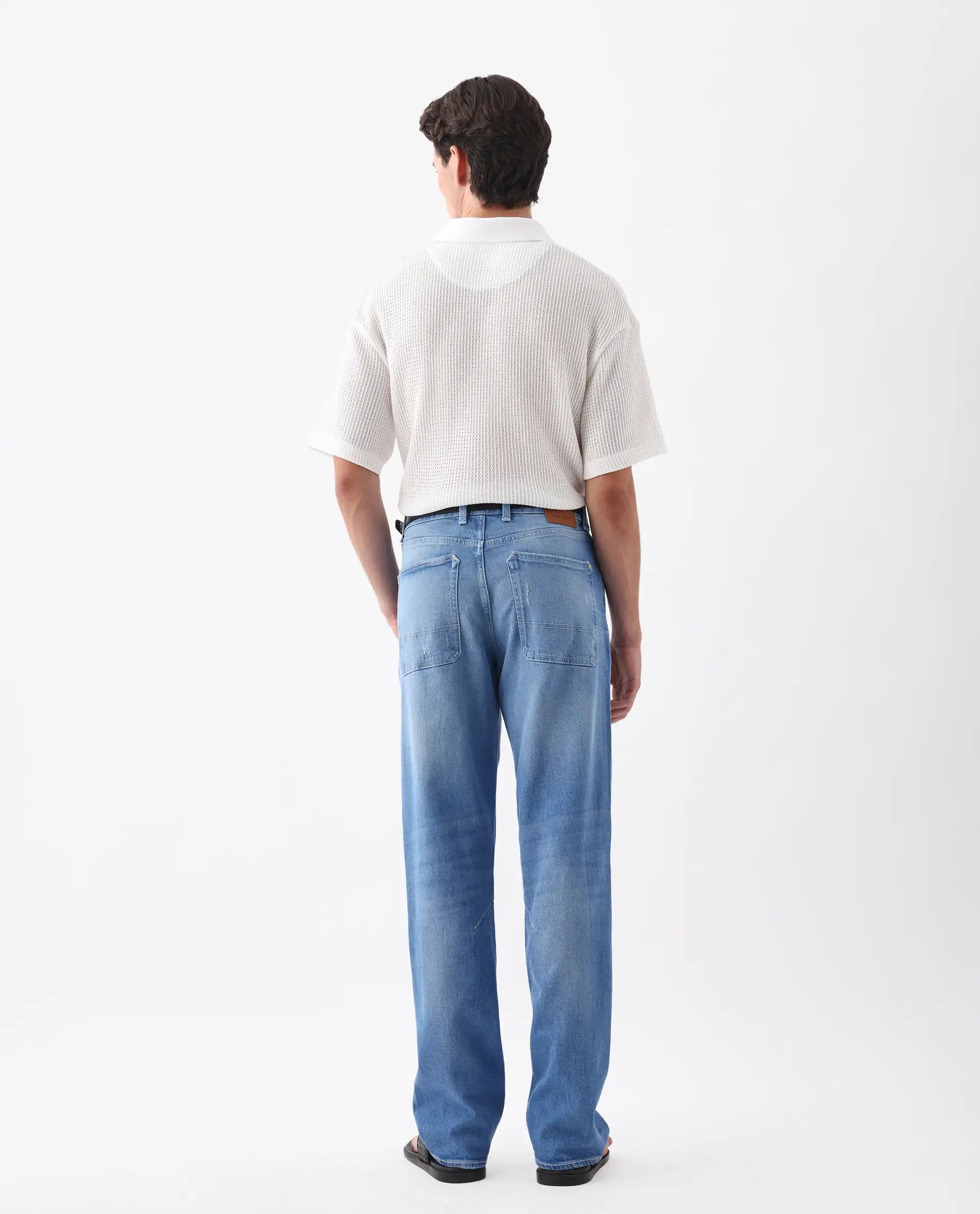 Rare Rabbit Men's Vlad-M Light Blue Cotton Blend Plain Morris Regular Fit Jeans