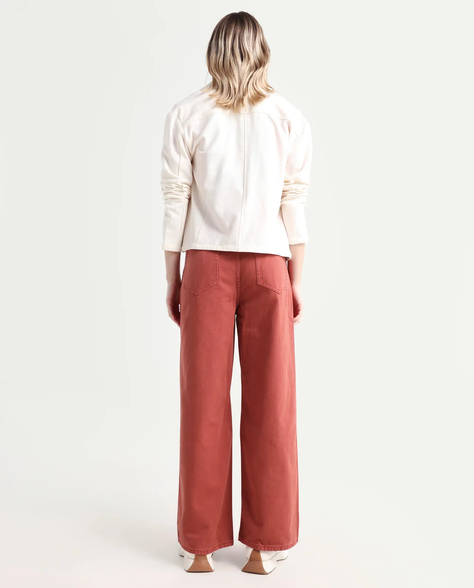 Rareism Women's Nufes Rust Cotton Wide Ankle Length Plain Trouser