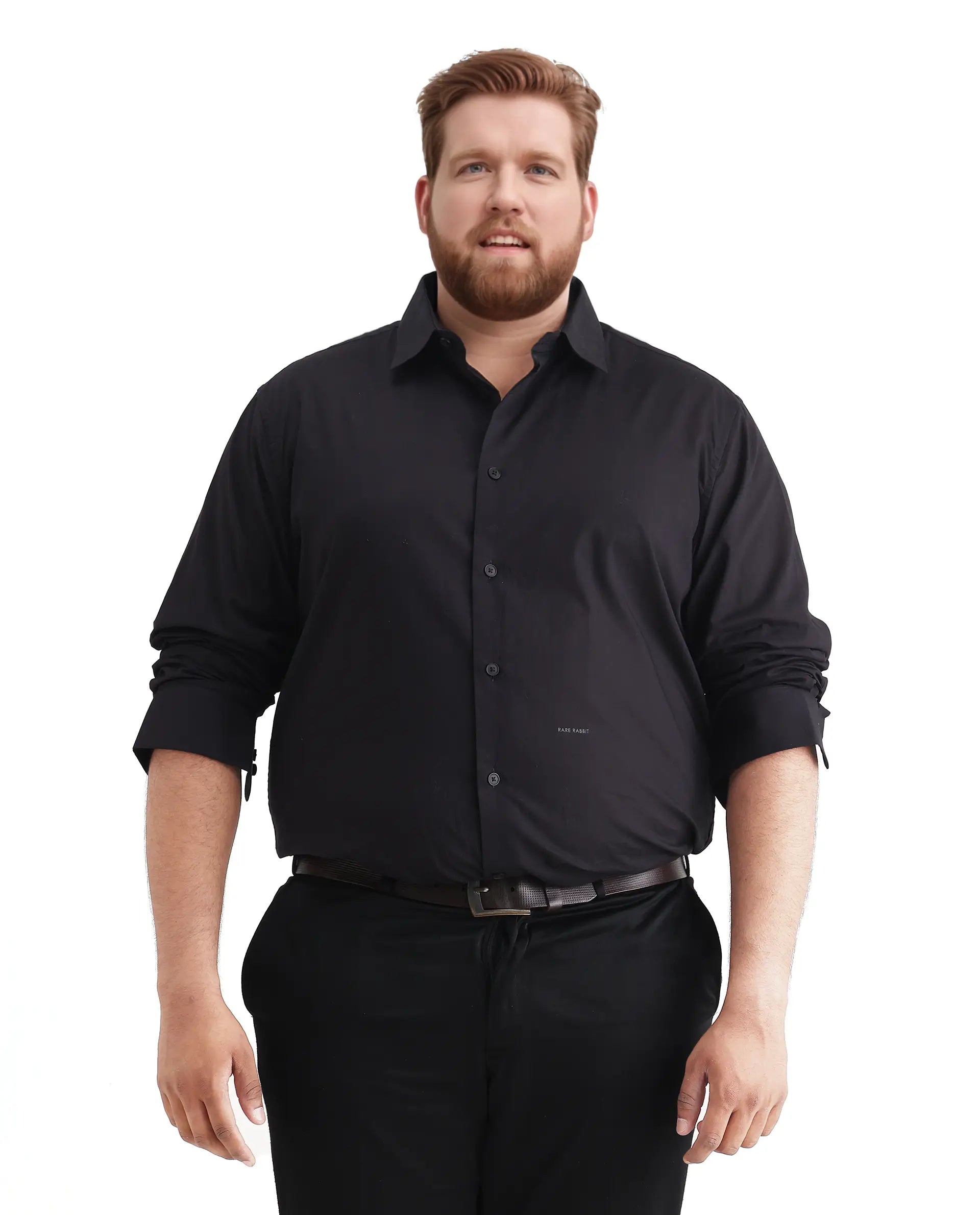 Rare Rabbit Men's Blush Big Black Cotton Fabric Full Sleeve Collared Neck Plain Shirt