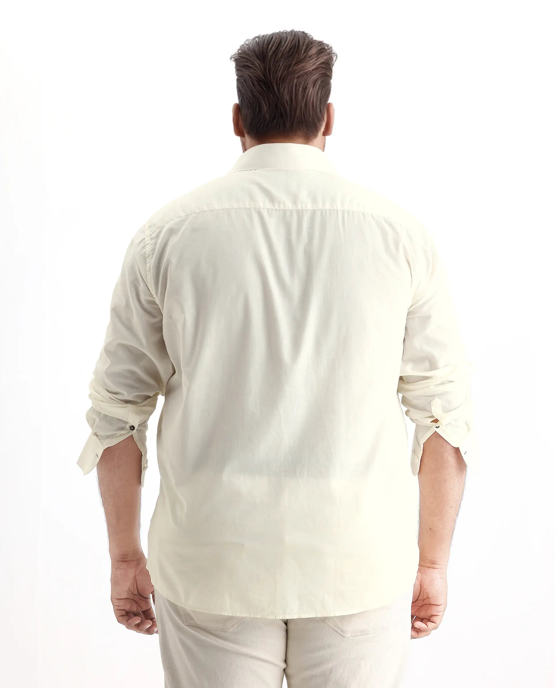 Rare Rabbit Men's Blush Big Off White Cotton Fabric Full Sleeve Collared Neck Plain Shirt