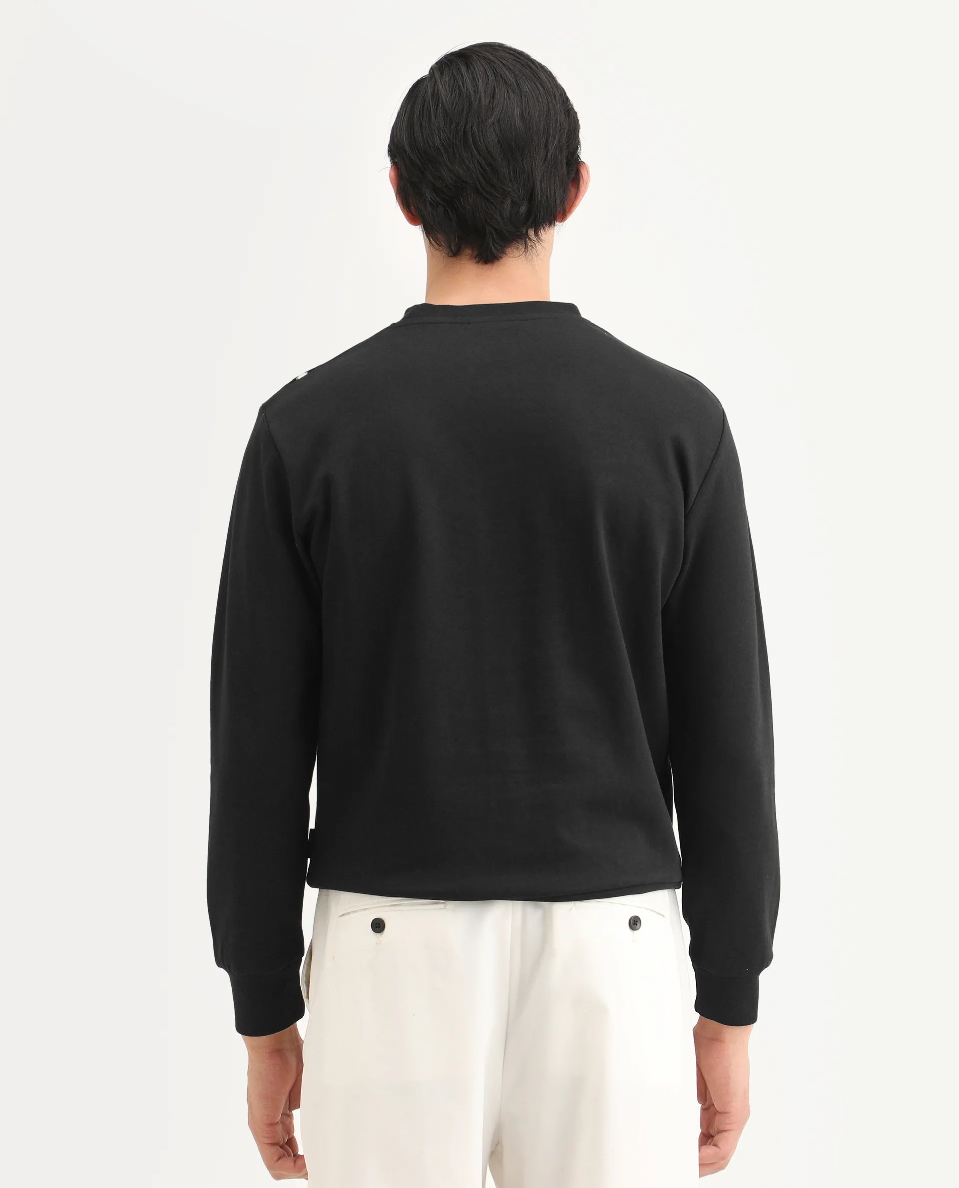 Rare Rabbit Men's Lyra Black Cotton Blend Graphic Print Regular Fit Full Sleeve Crew Neck Sweatshirt
