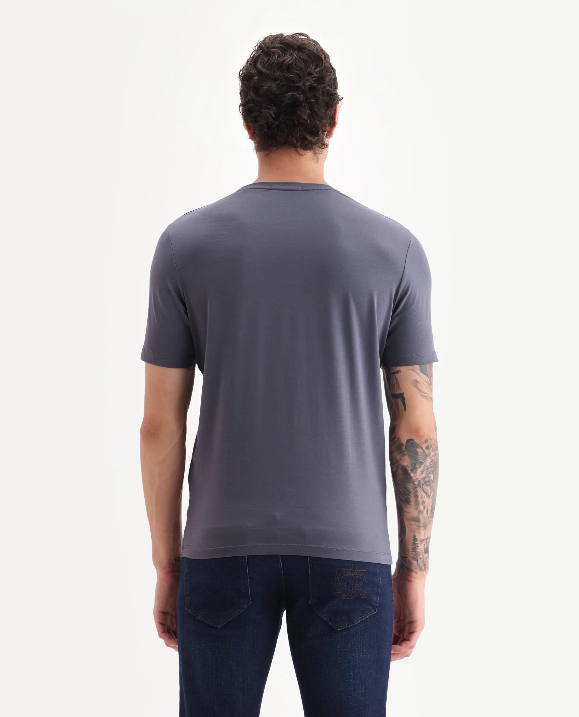 Rare Rabbit Men's Tain Dusky Purple Cotton Blend Graphic Print Regular Fit Half Sleeve Crew Neck T-Shirt