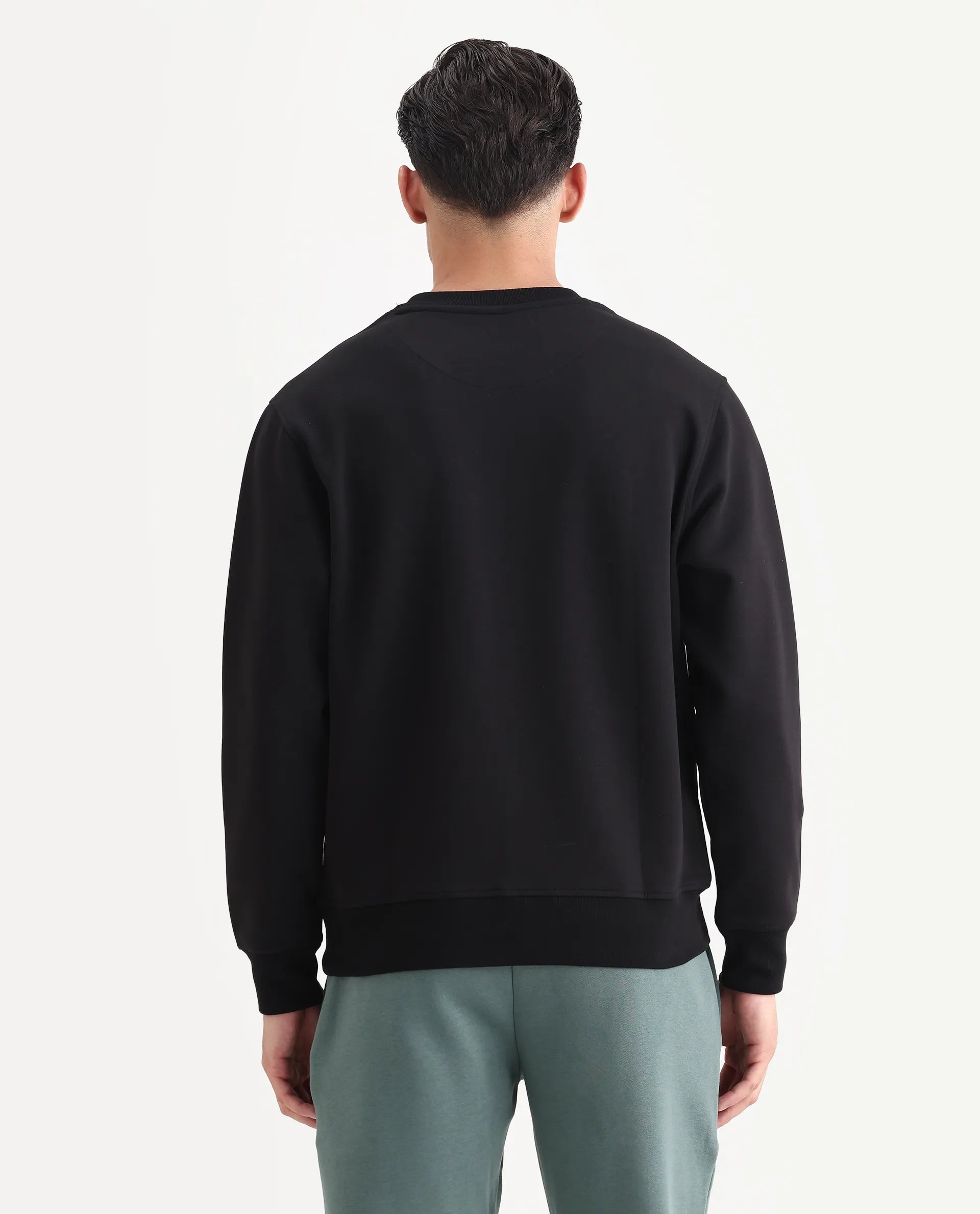 Rare Rabbit Men's Tive Black Cotton Blend Graphic Print Regular Fit Full Sleeve Crew Neck Sweatshirt