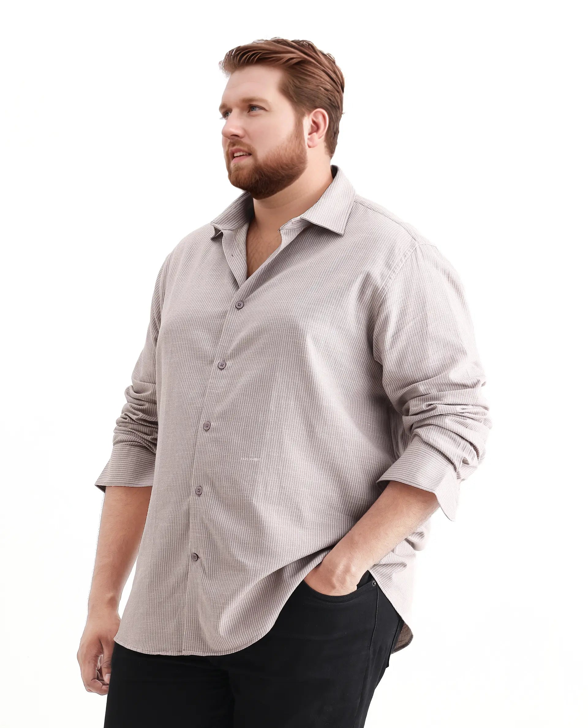 Rare Rabbit Men's Brot Big Light Brown Cotton Fabric Full Sleeves Collared Neck Button Closure Striped Shirt