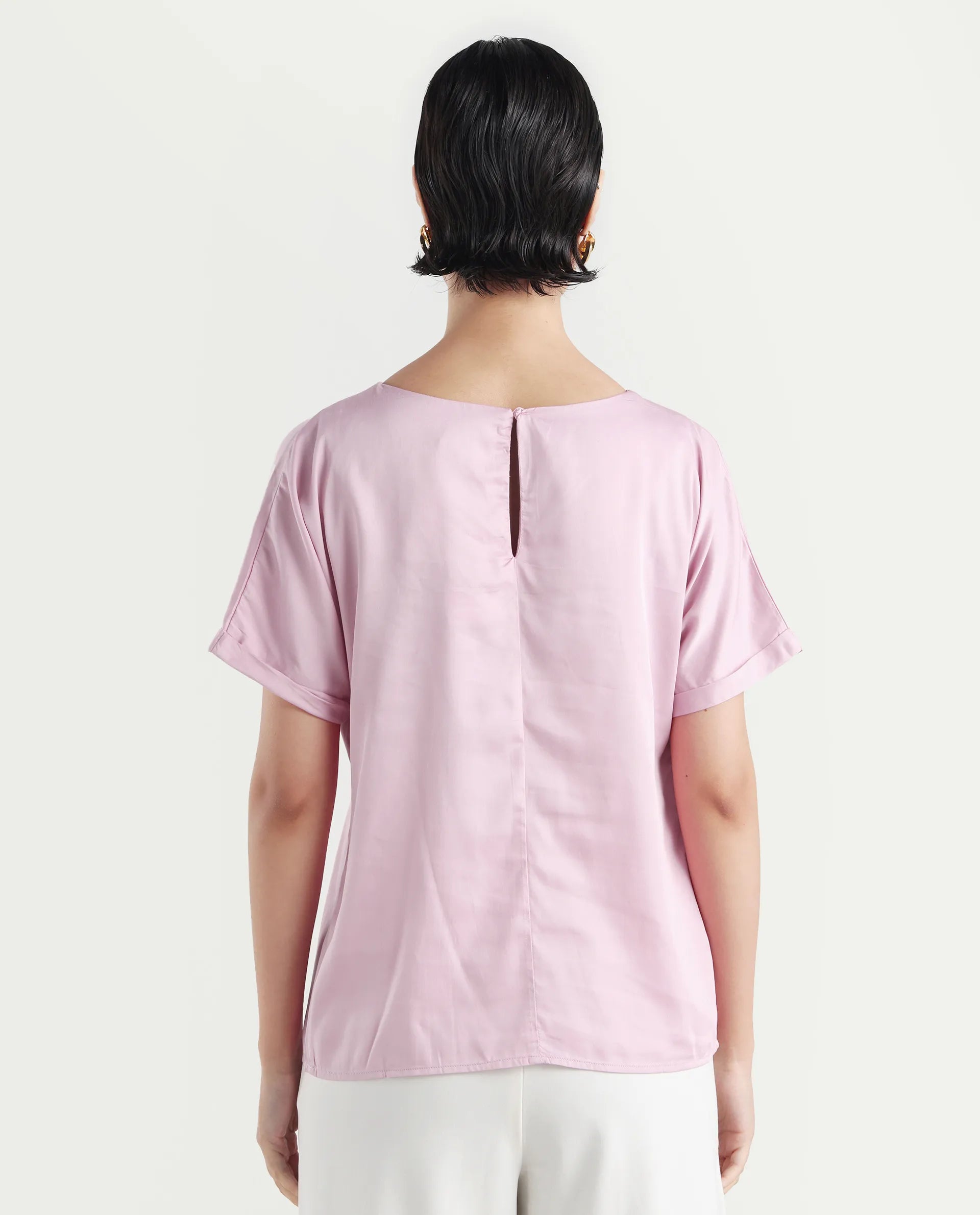 Rareism Women's Niyol Dusky Pink Cotton Blend Round Neck Regular Fit Plain Top