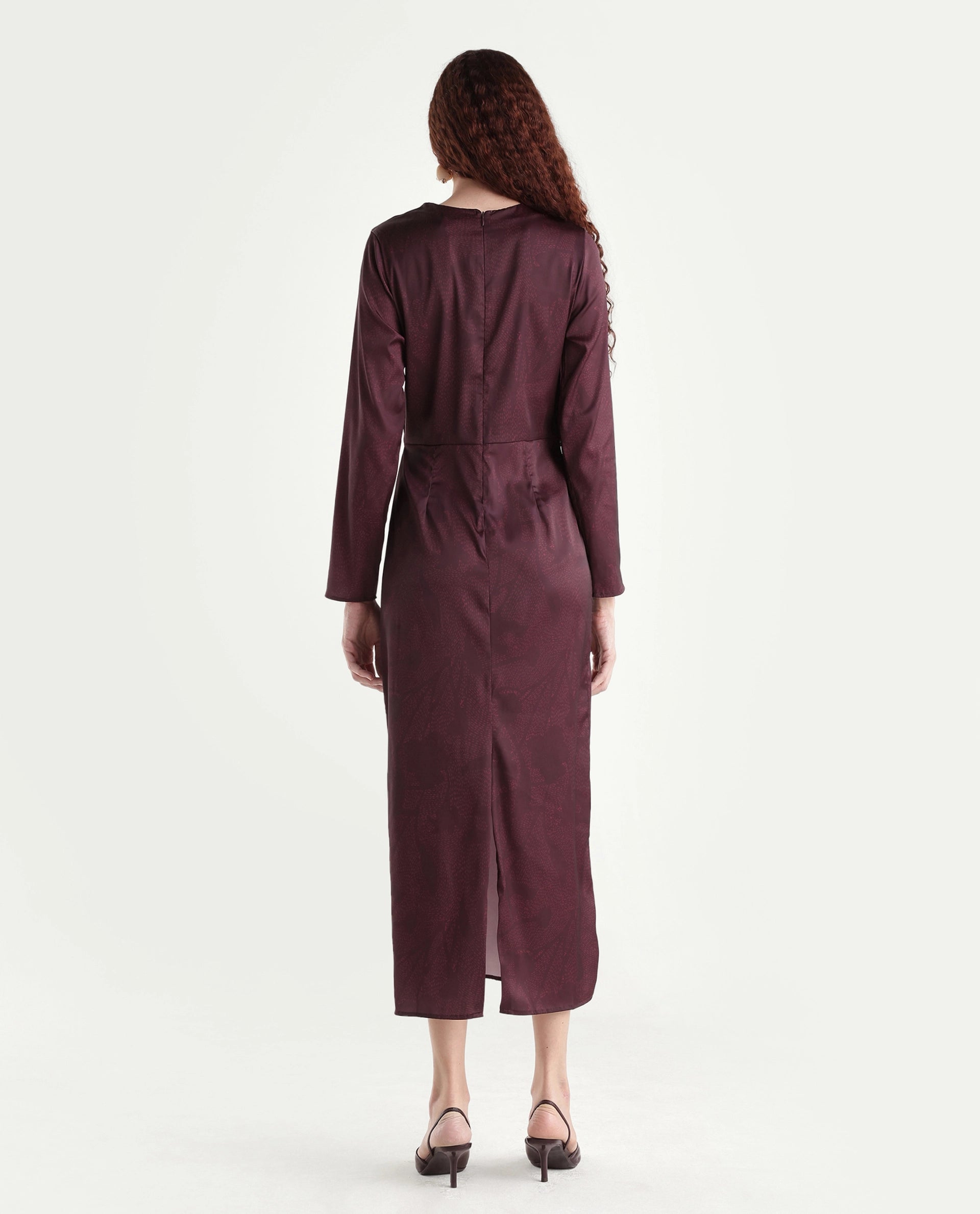Rareism Women's Jusat Maroon Polyester Cowl Neck Straight Fit Dress
