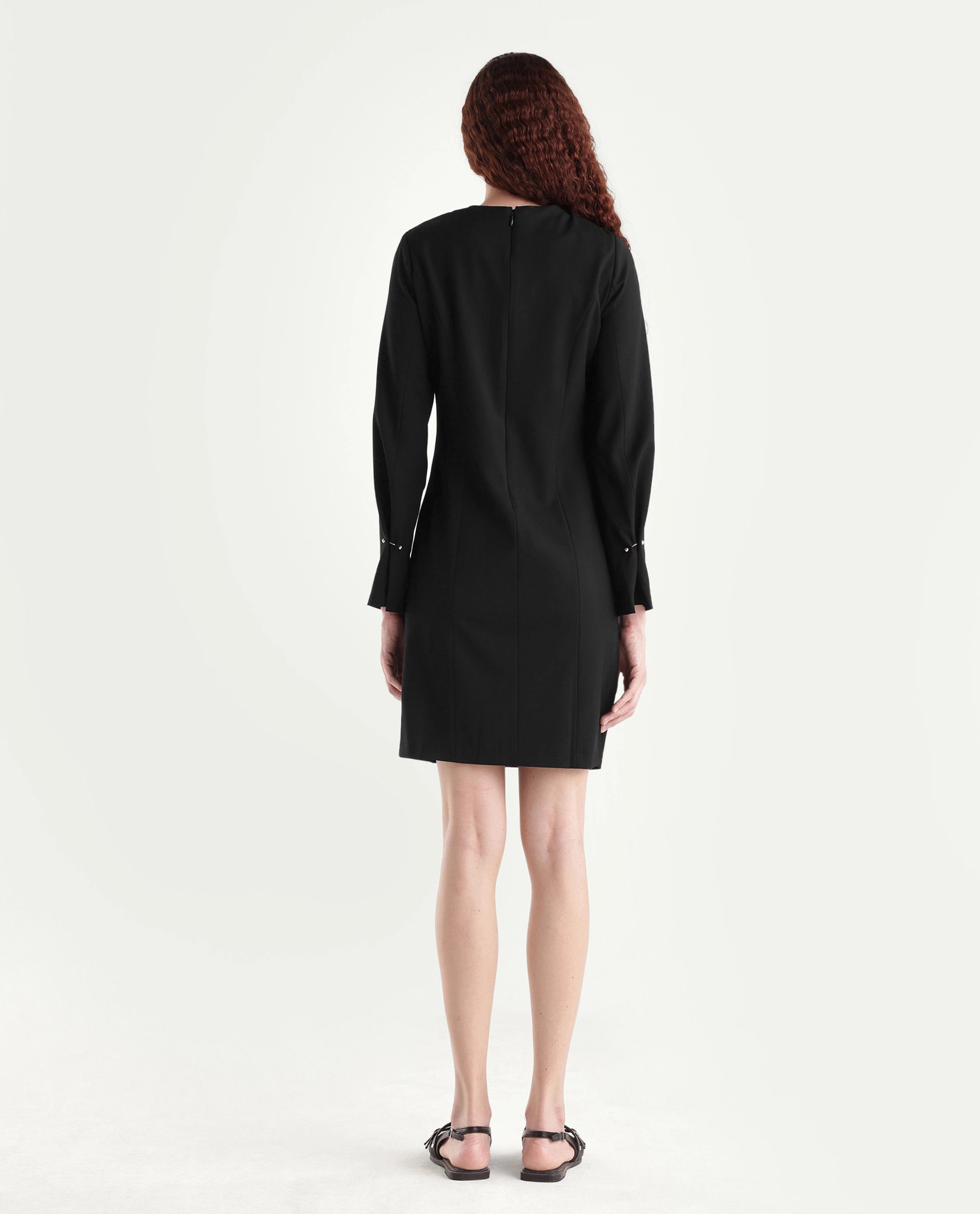 Rareism Women Juna Black Polyester Blend Solid Fitted Dress
