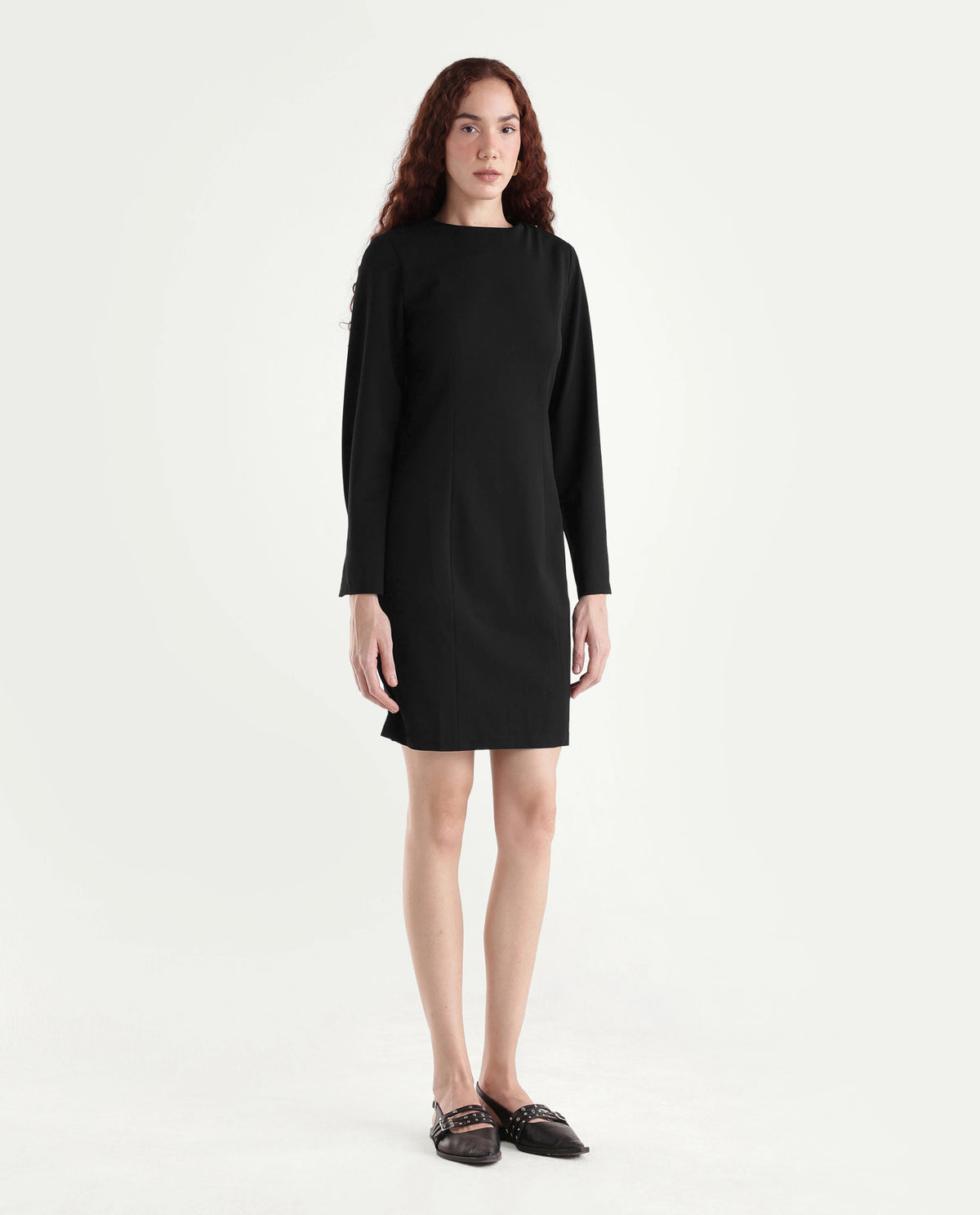 Rareism Women Juna Black Polyester Blend Solid Fitted Dress