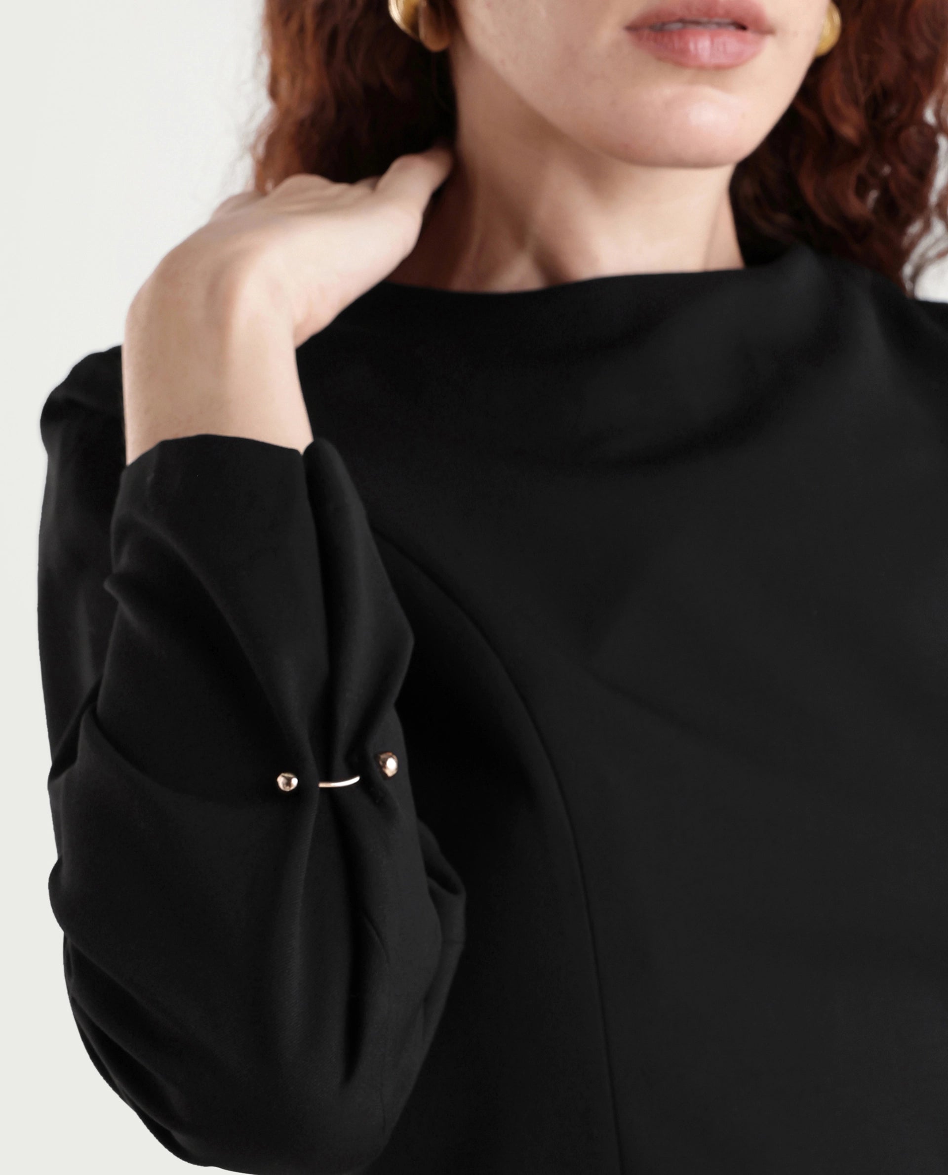 Rareism Women Juna Black Polyester Blend Solid Fitted Dress