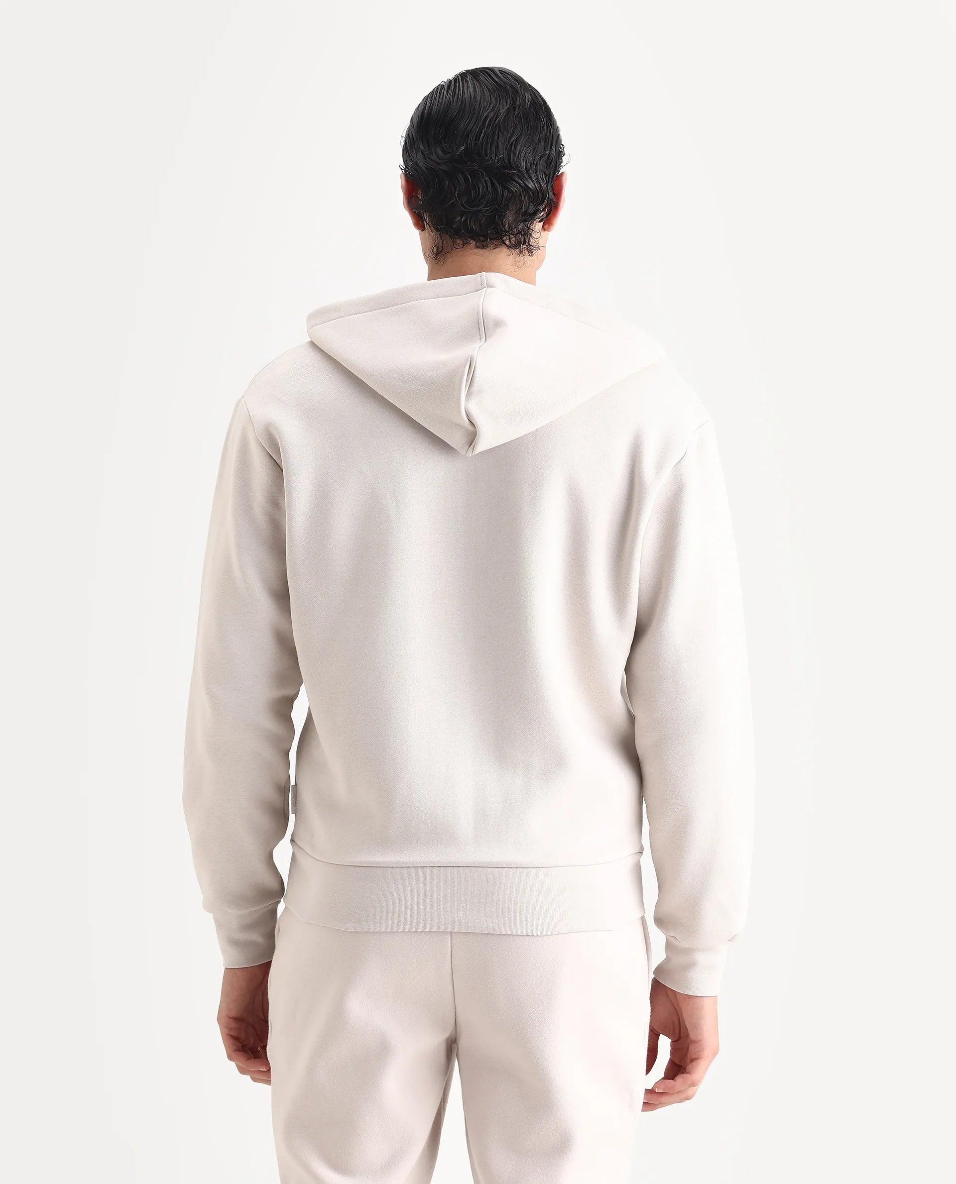 Rare Rabbit Men's Anderson-T25 Beige Cotton Blend Plain Regular Fit Full Sleeve Hooded Sweatshirt