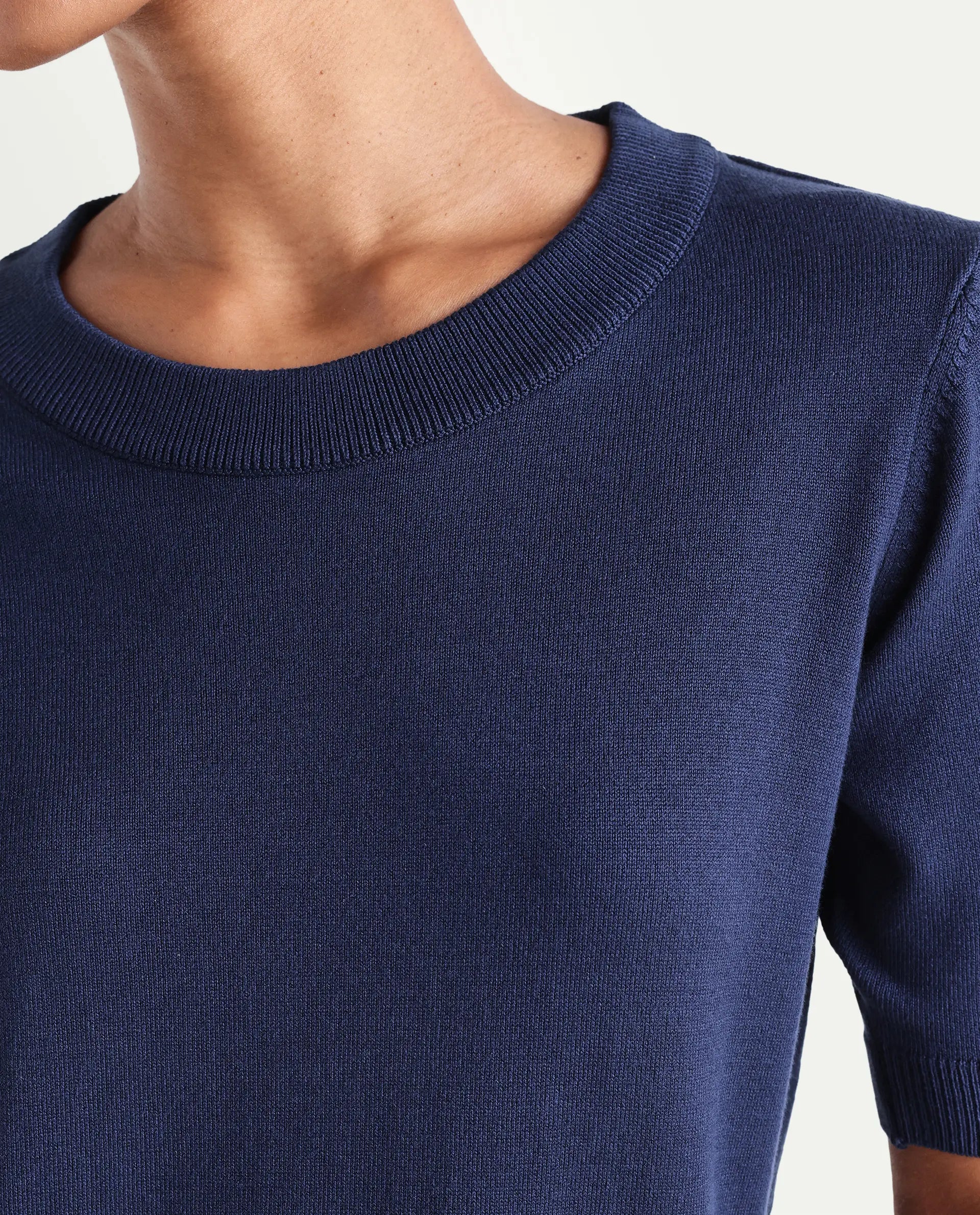 Rareism Women's Rohrdo Dark Navy Viscose Blend Crew Neck Regular Fit Plain Sweater
