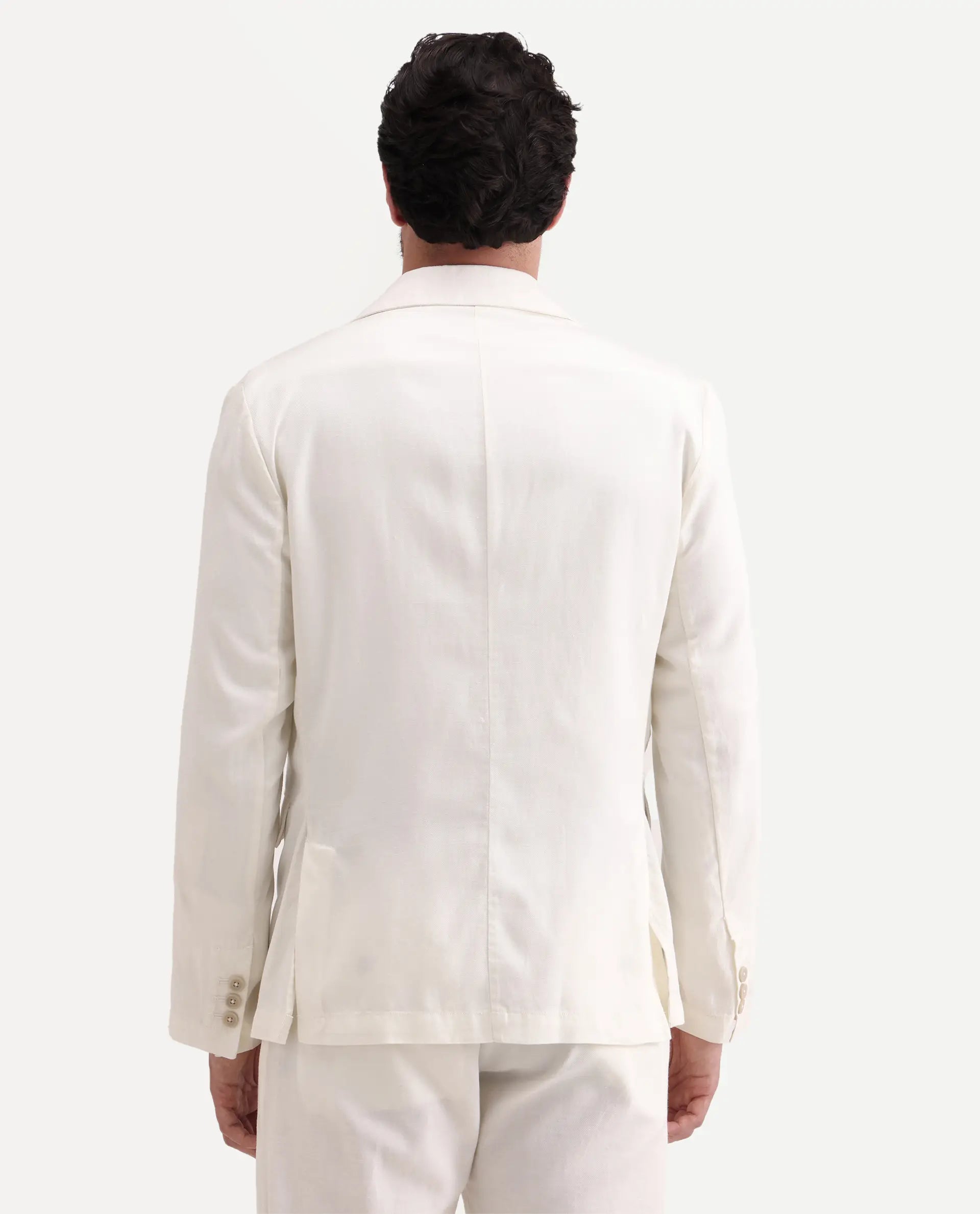 Rare Rabbit Men's Linol Off White Linen Blend Fabric Lapel Neck Tailored Fit Plain Blazer