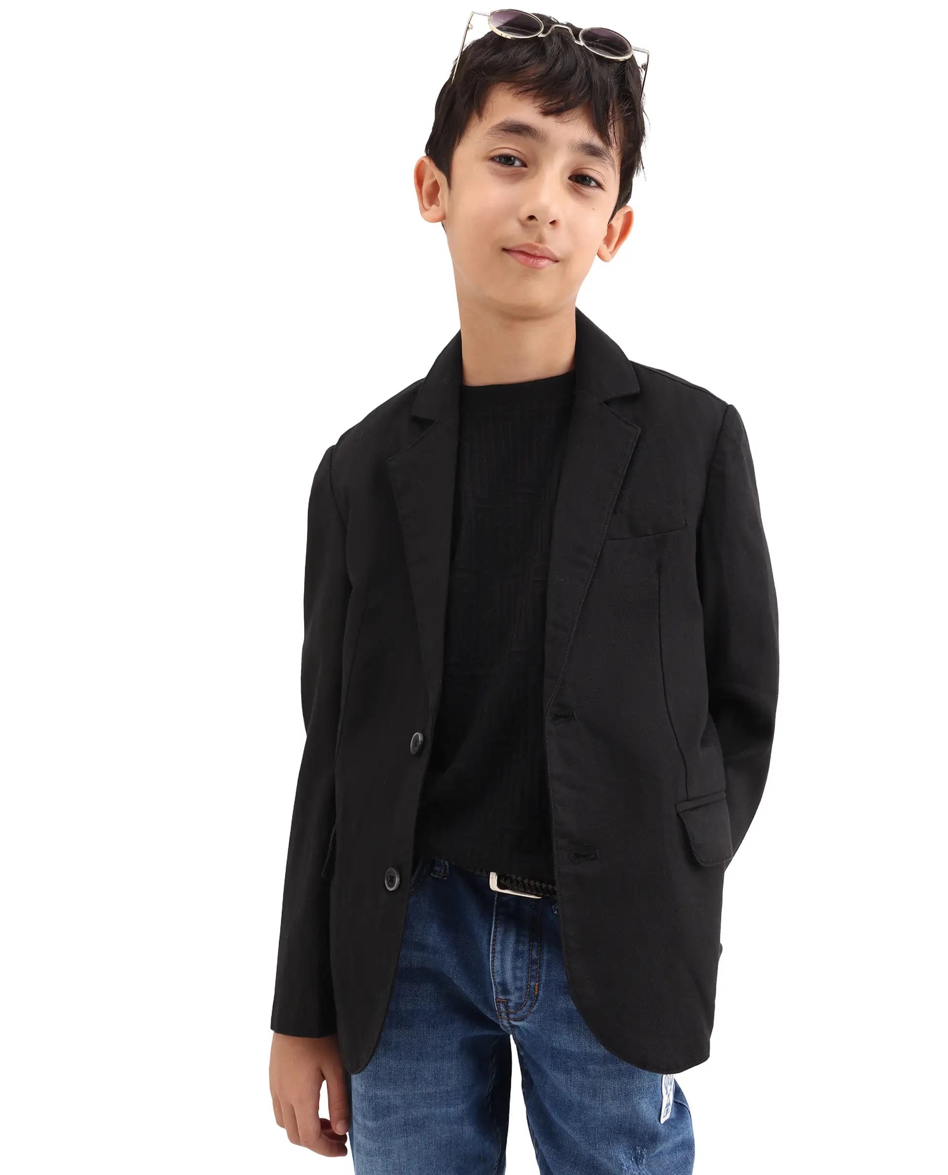 Rare Ones Kids Watson Black Linen Blend Solid Button Closure Tailored Fit Blazer