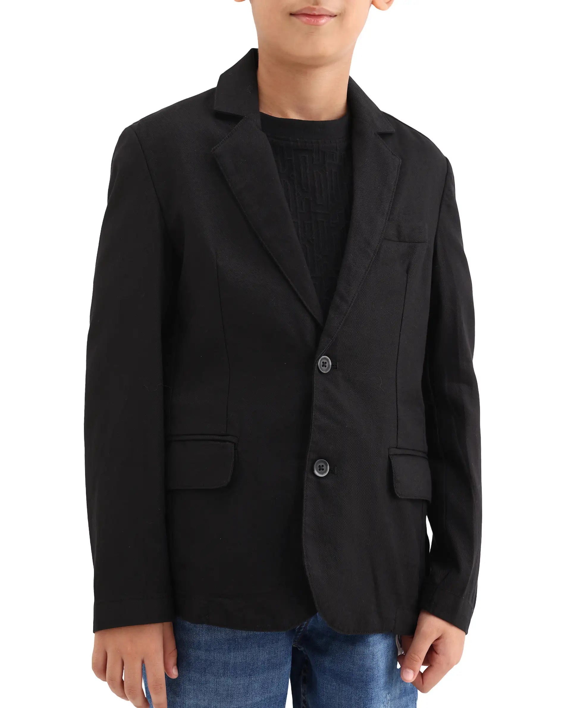 Rare Ones Kids Watson Black Linen Blend Solid Button Closure Tailored Fit Blazer