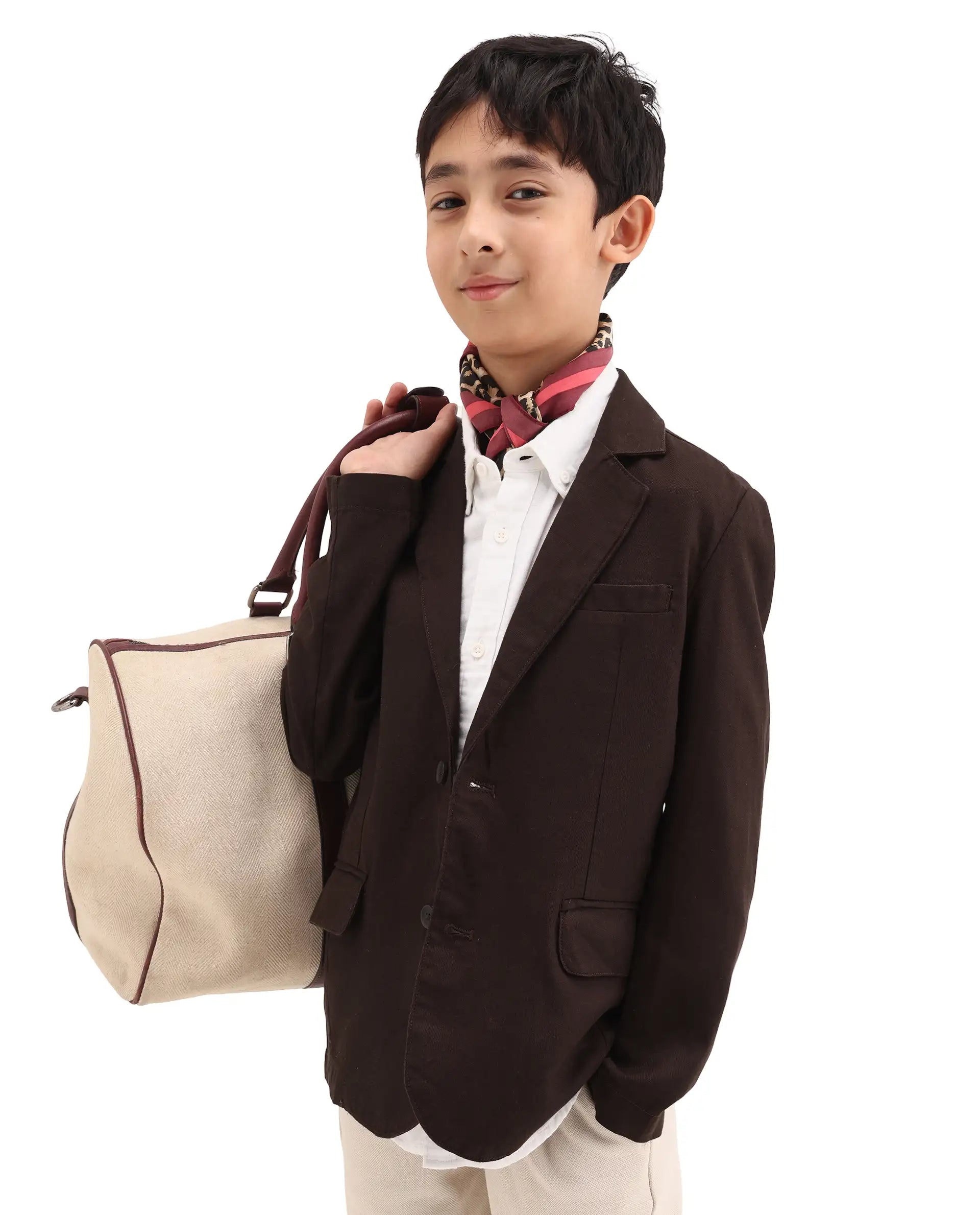 Rare Ones Kids Watson Dark Brown Linen Blend Solid Button Closure Tailored Fit Blazer